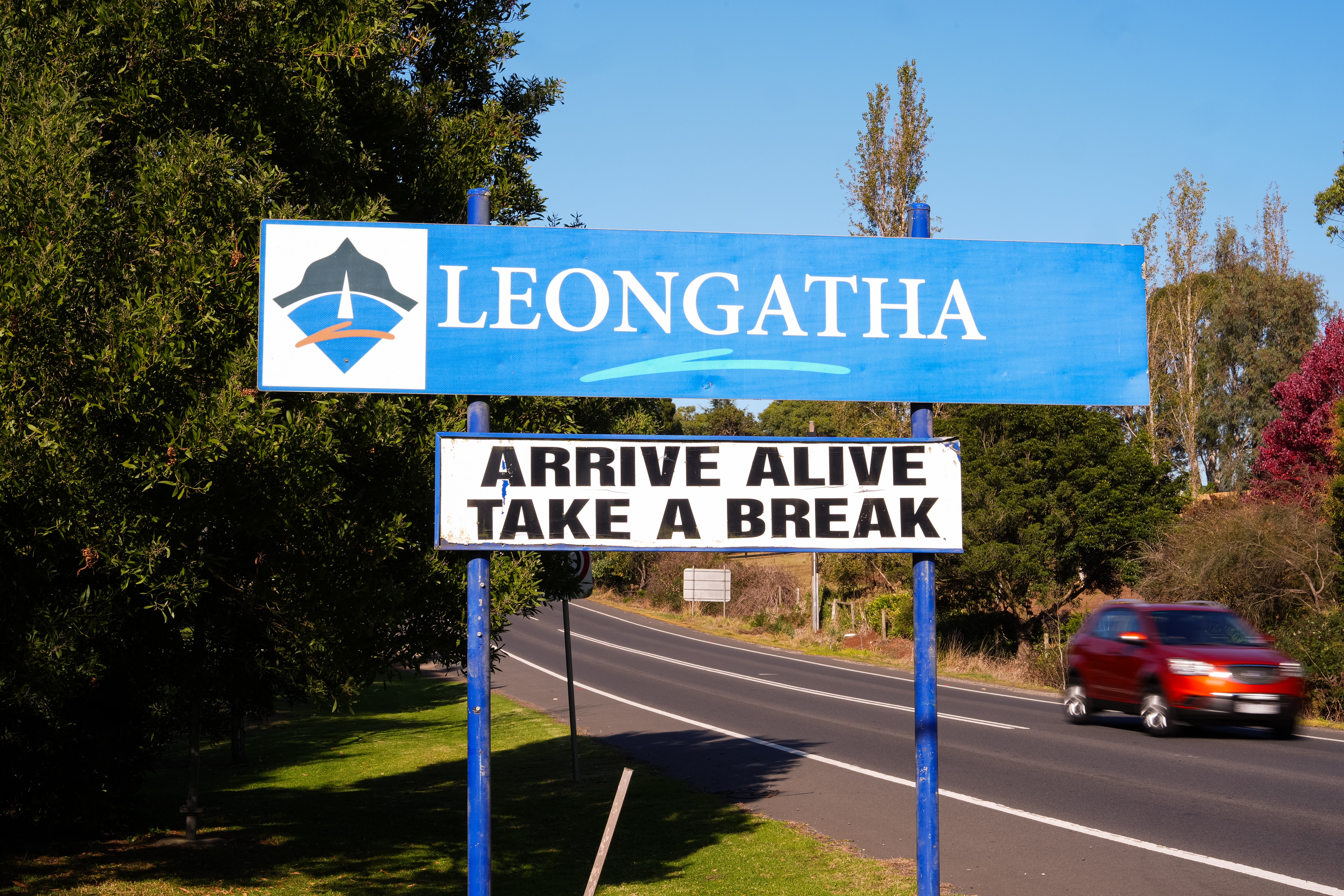 A sign at the entrance of the township in Leongatha, where Erin Patterson lives