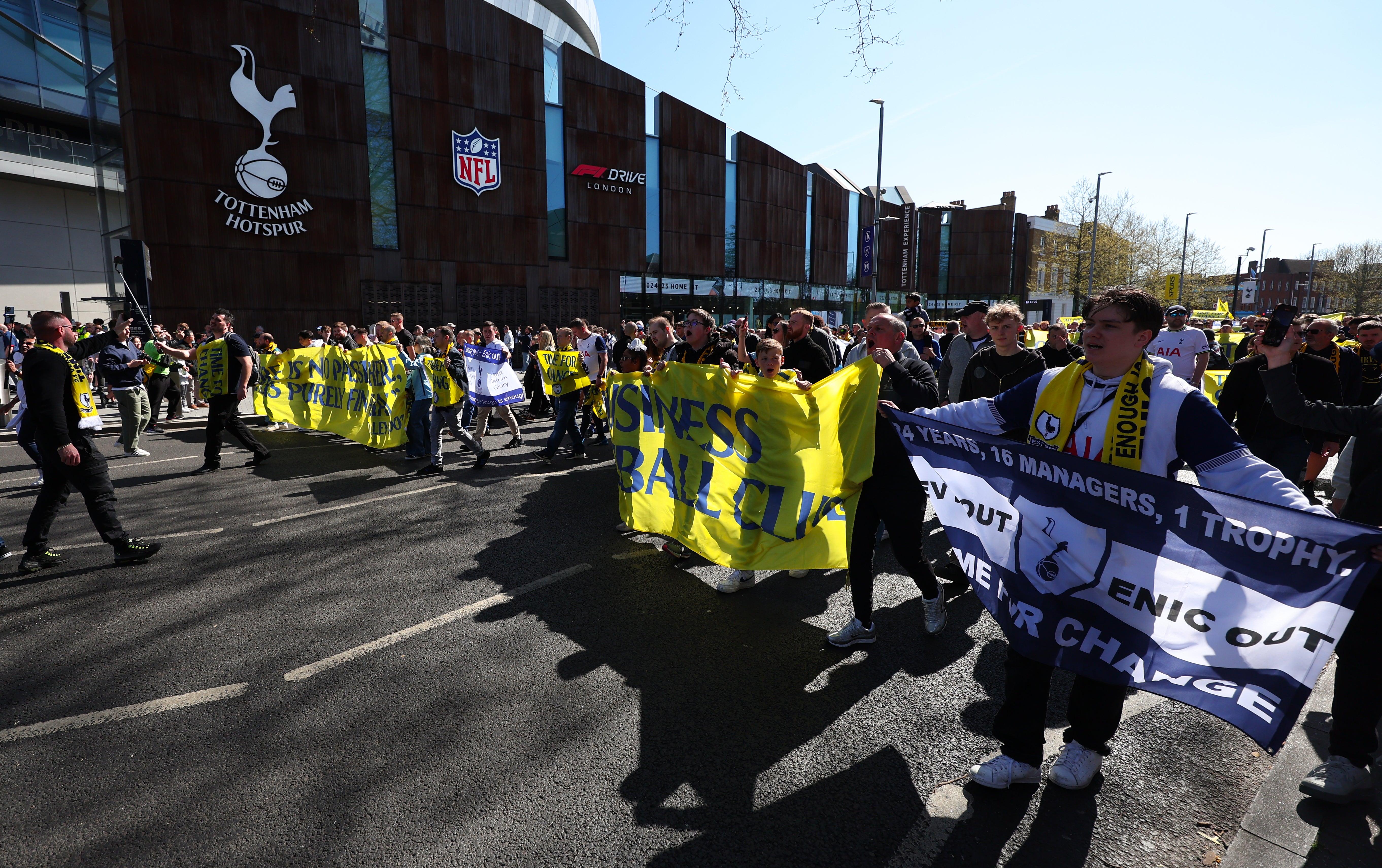 Tottenham Hotspur fans protest against the ENIC group
