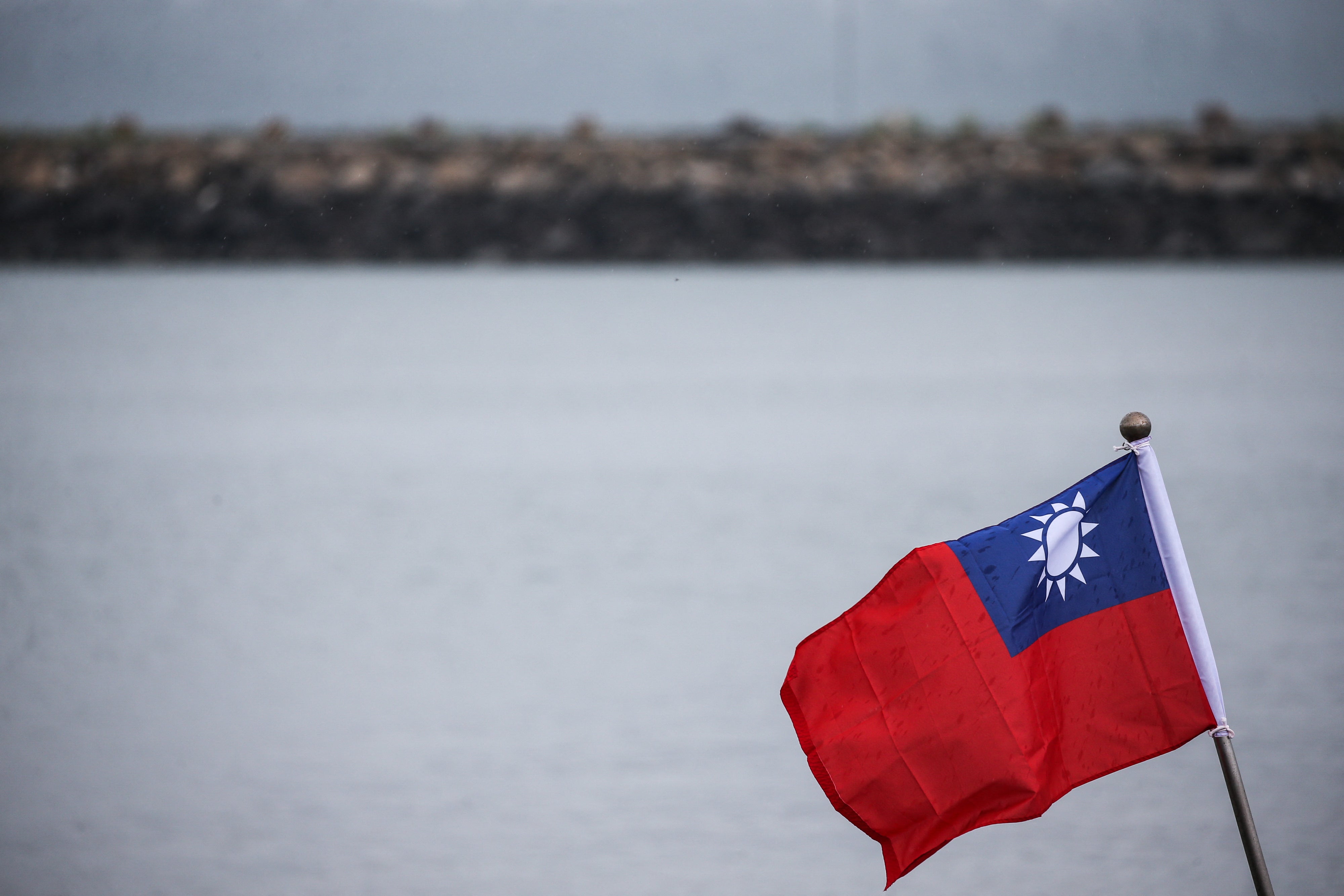 A Taiwan flag is seen at Liaoluo port in Kinmen