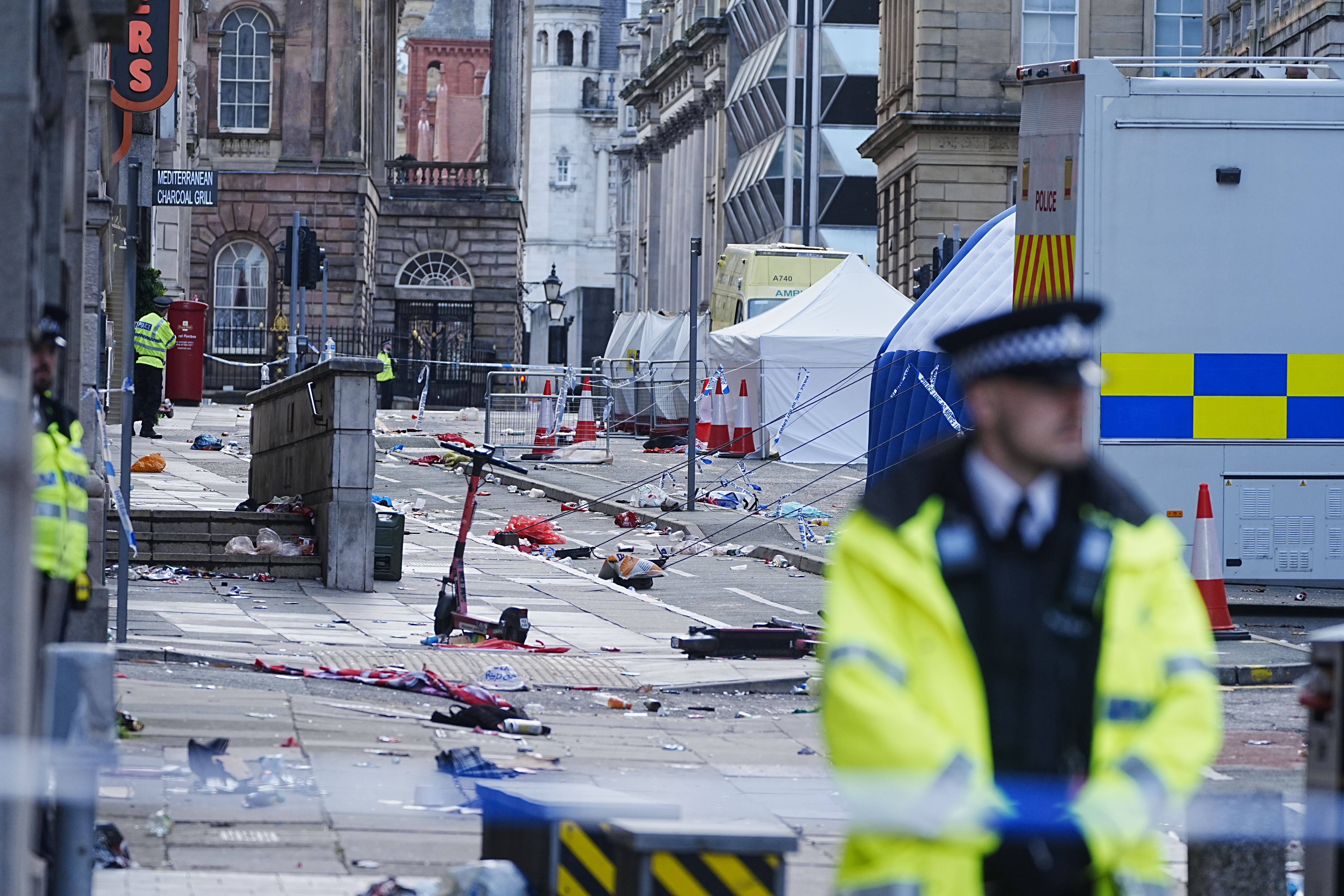 A car ploughed into crowds on Water Street at Liverpool’s victory parade, injuring 79