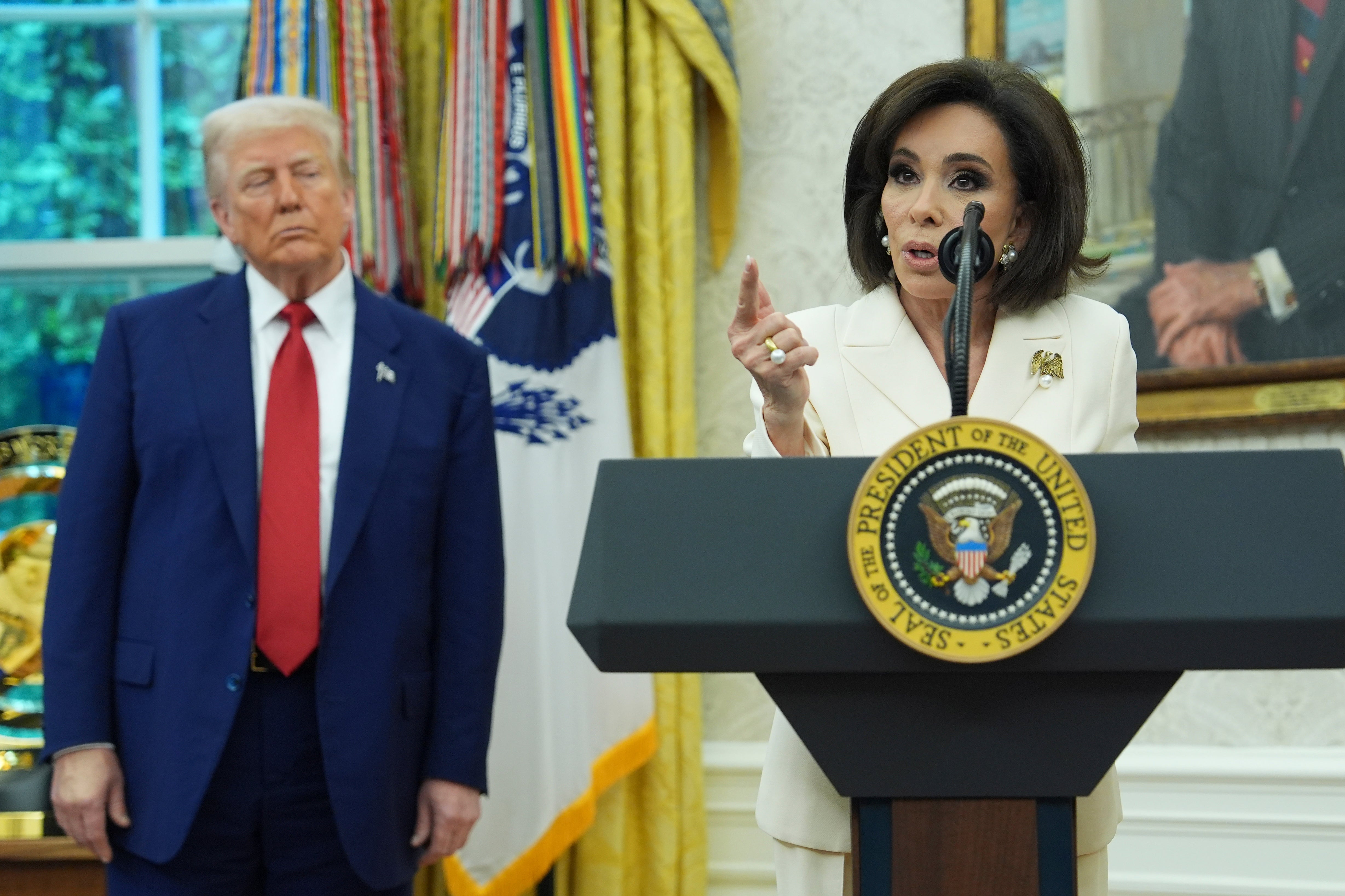 Until last month Pirro was a co-host of Fox’s right-wing panel program and previously helmed her own weekend show. She took the oath of office on Wednesday in an Oval Office ceremony attended by Donald Trump