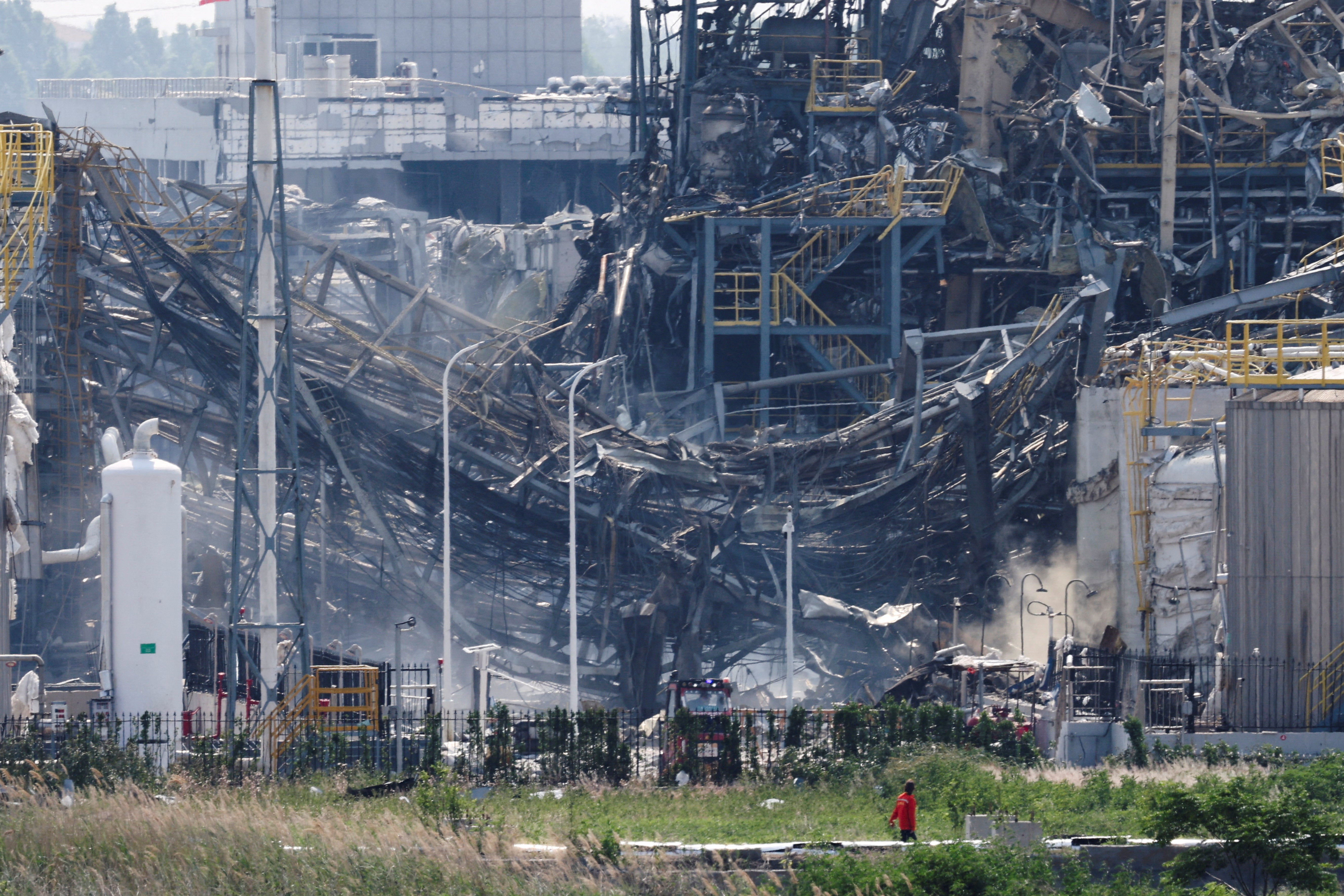 A view of the site of the chemical plant explosion in Gaomi, Shandong province, China