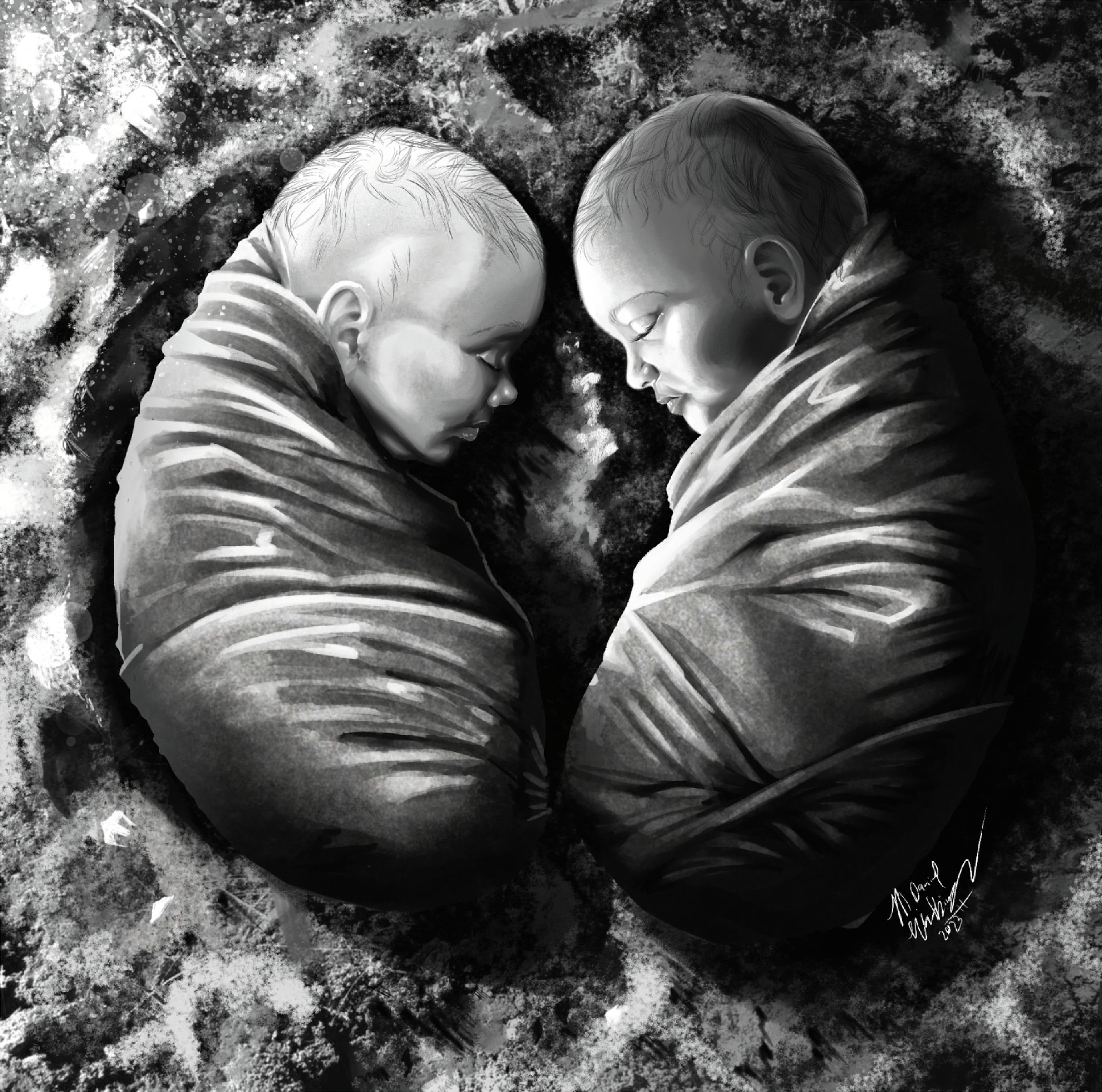 Artist’s drawing of the double burial