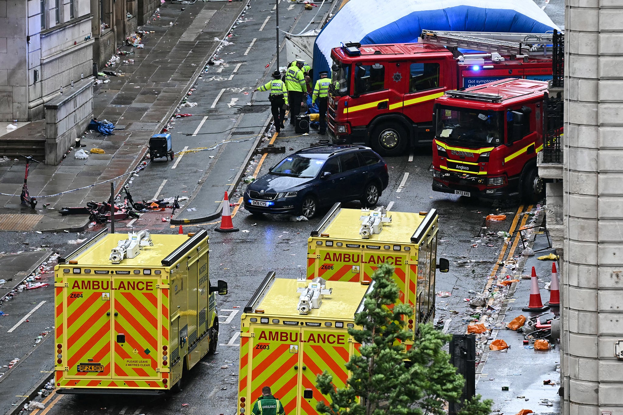 Police setting up forensic tents on Water Street after the incident