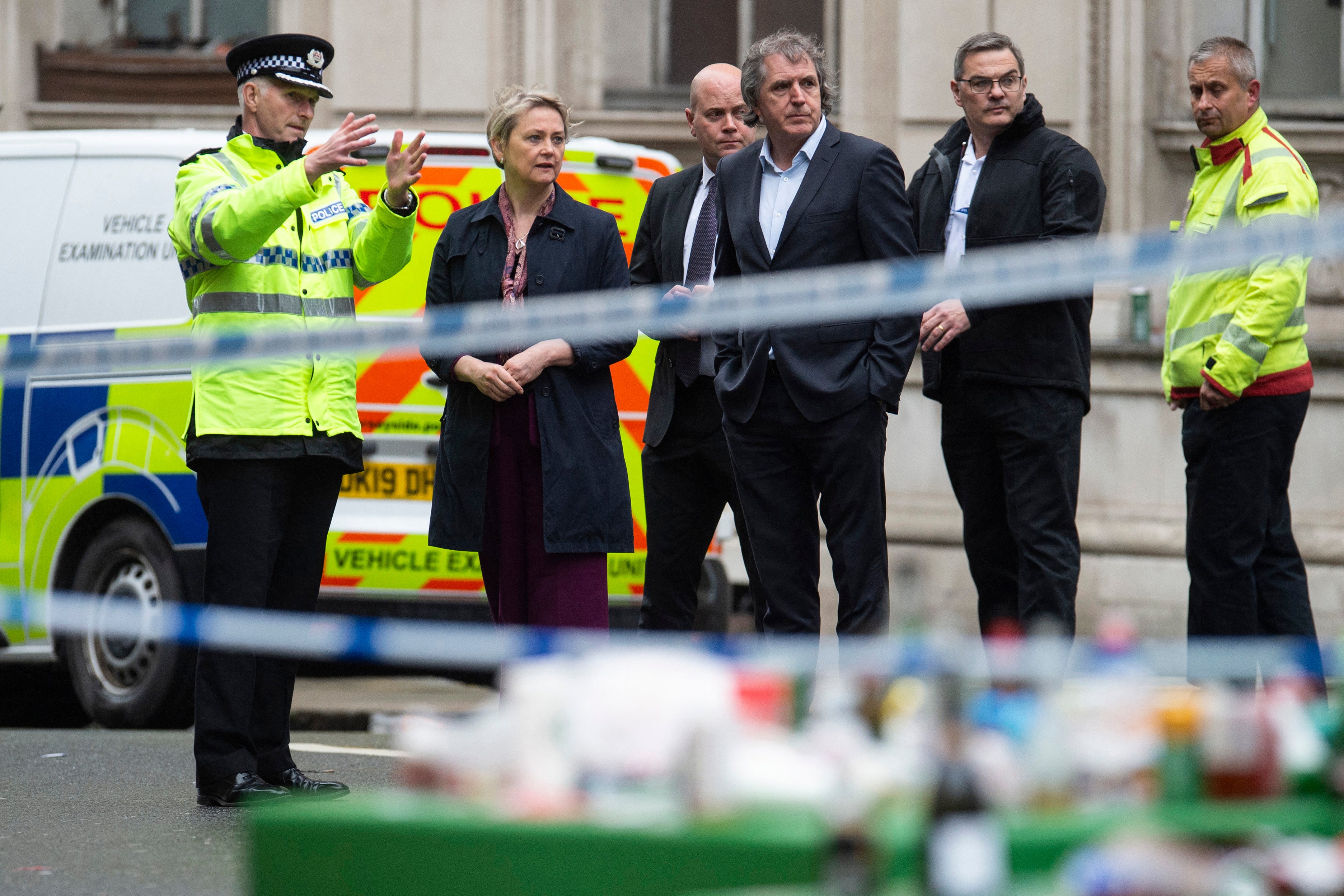 Home secretary Yvette Cooper visited the scene with Liverpool city metro mayor Steve Rotheram