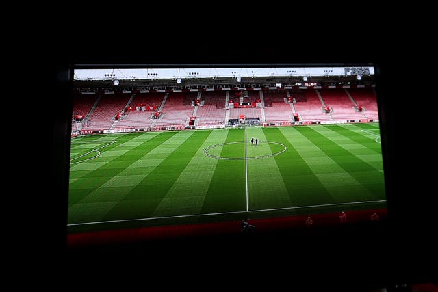 <p>A TV screen at the Premier League match between Southampton FC and Crystal Palace at St Mary's Stadium on 28 December, 2019 in Southampton, United Kingdom</p>