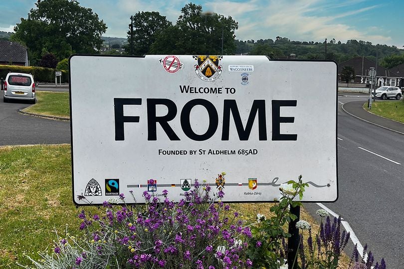The road sign welcoming people to the Somerset town of Frome appeared on the B3355 going to Midsomer Norton on Friday