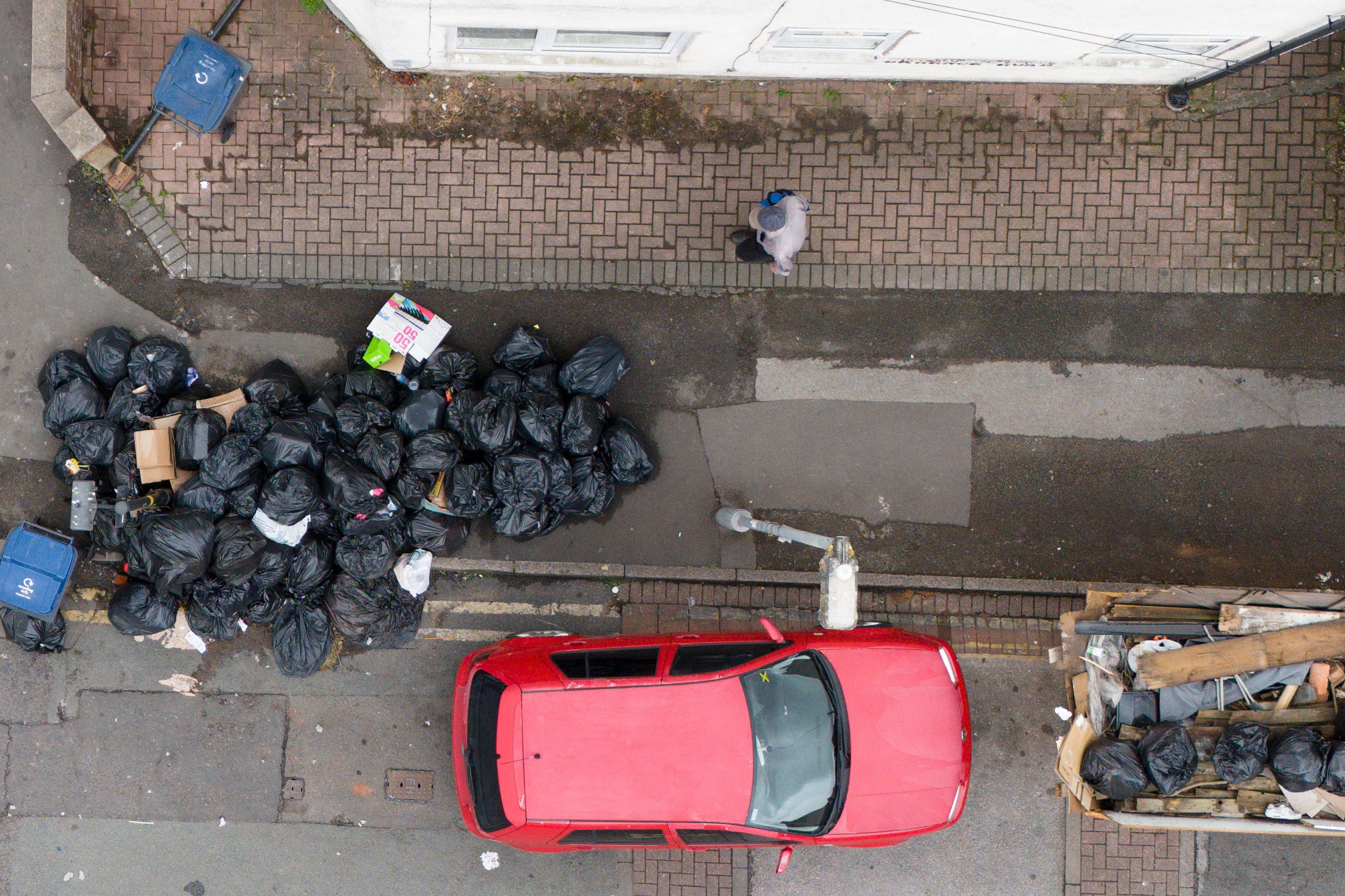 Uncollected refuse bags in the Sparkhill area of Birmingham (Jacob King/PA)