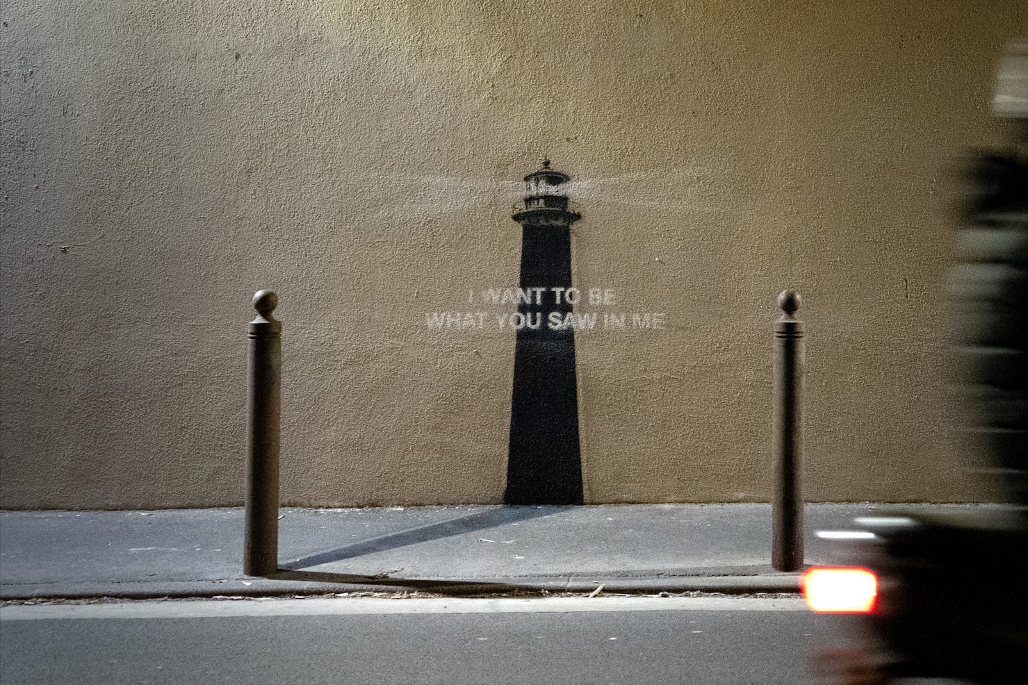 A black-and-white mural of a lighthouse, posted on Banksy’s Instagram