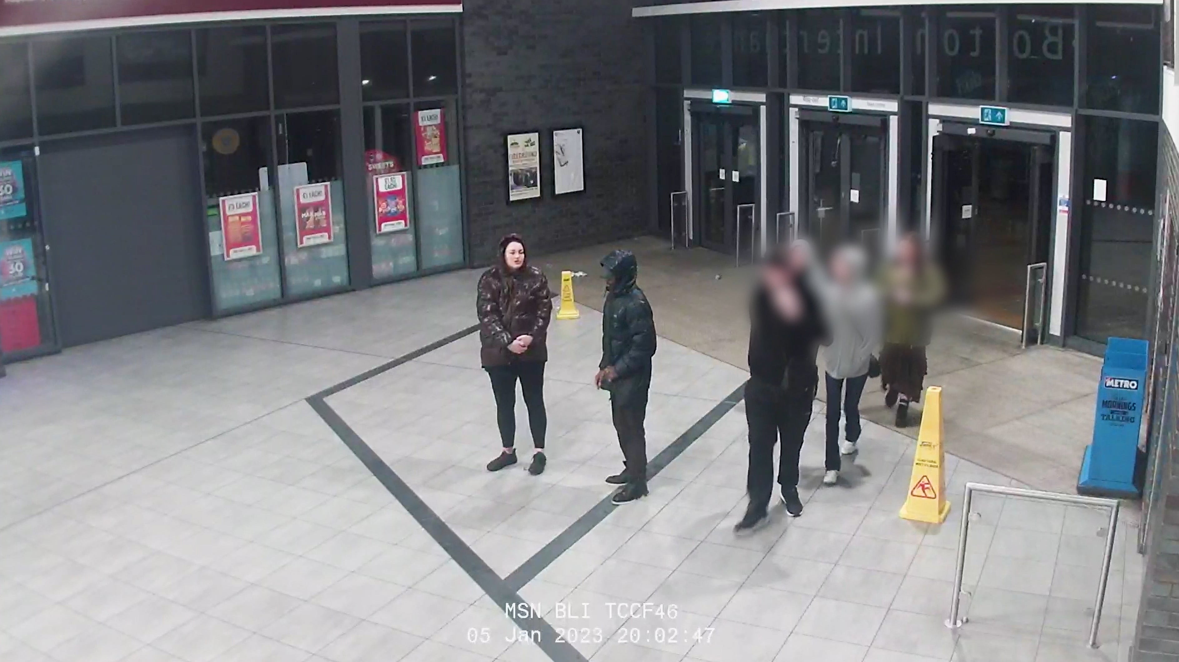 CCTV footage of Constance Marten and Mark Gordon walking into Bolton bus interchange, with baby Victoria allegedly underneath Marten’s coat
