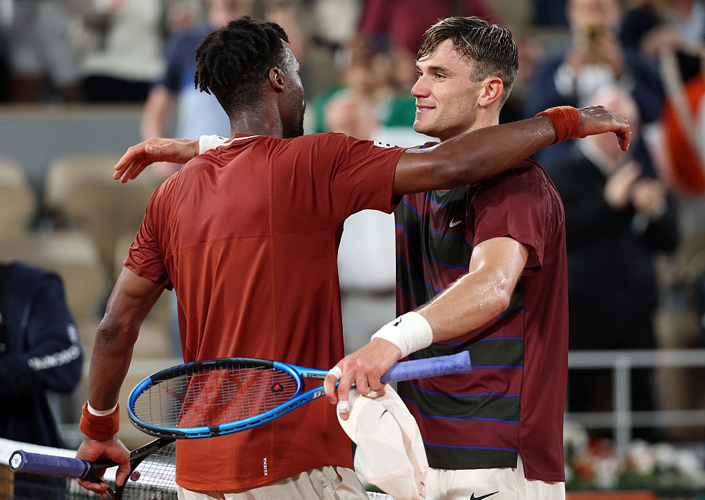 Jack Draper and Gael Monfils embrace after a classic French Open match