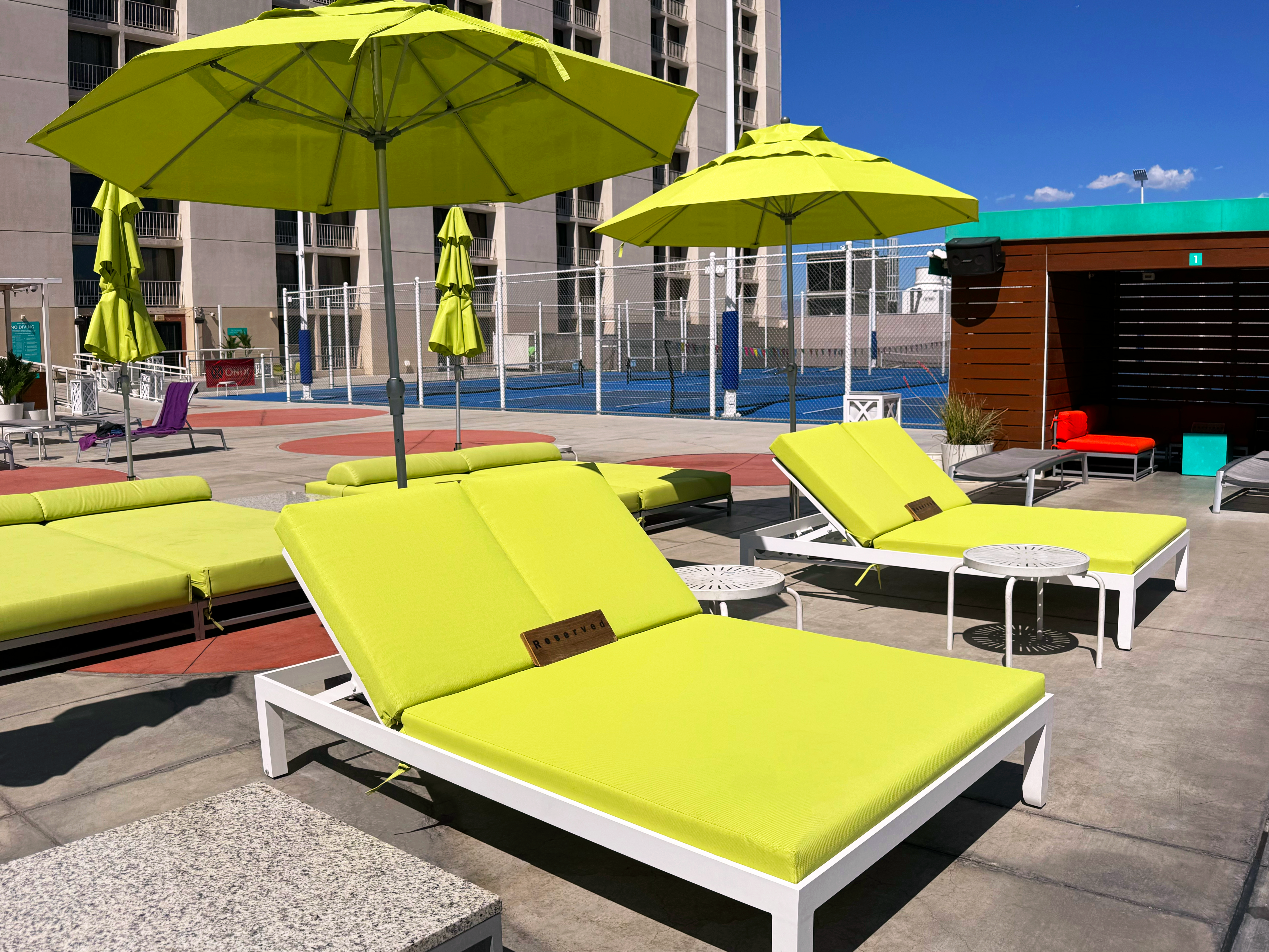New double sunloungers that can accommodate two guests have been added poolside at the Plaza, which is located in downtown Vegas, opposite the Fremont Street Experience mall