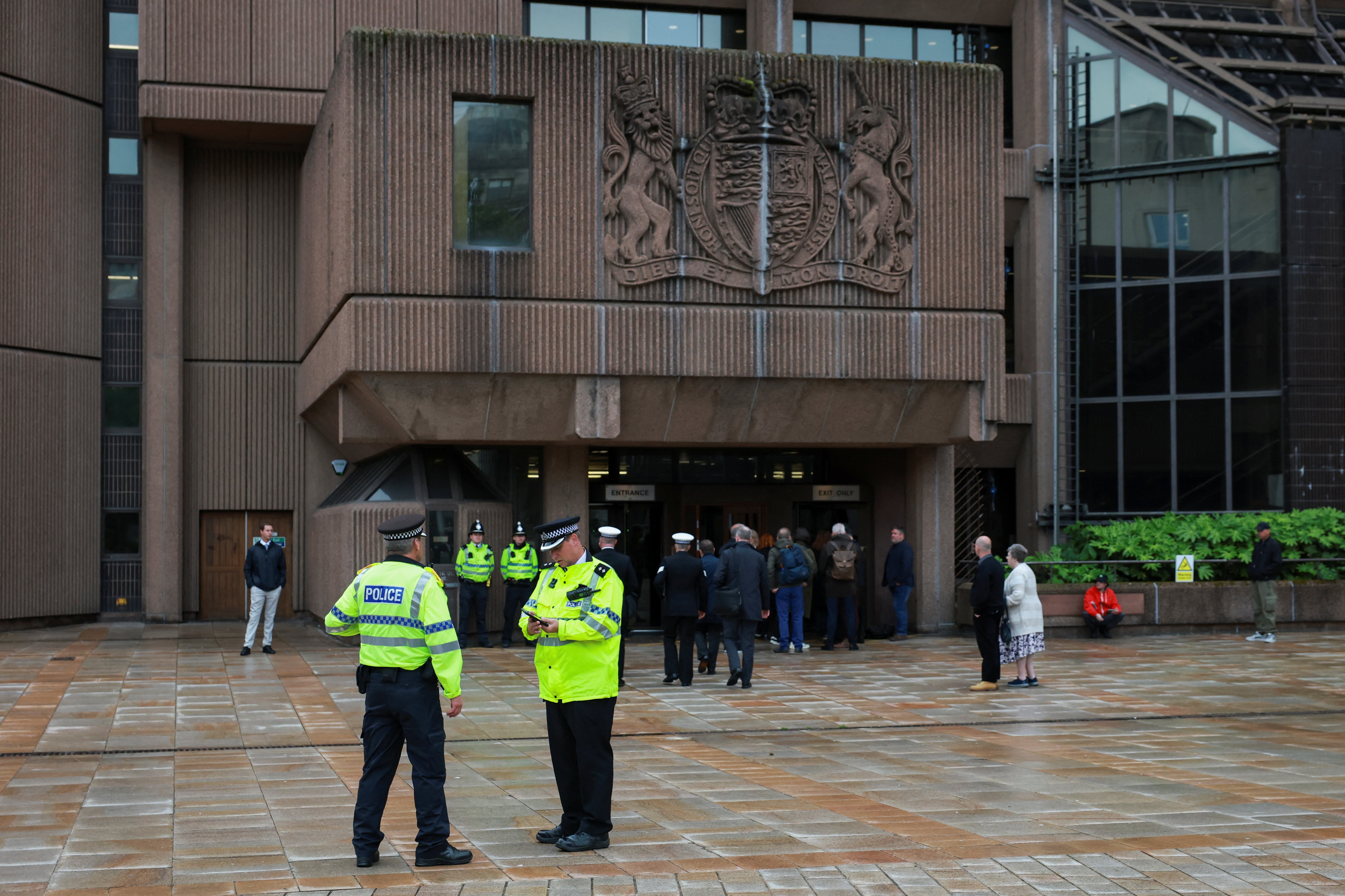 Police were on duty outside the court