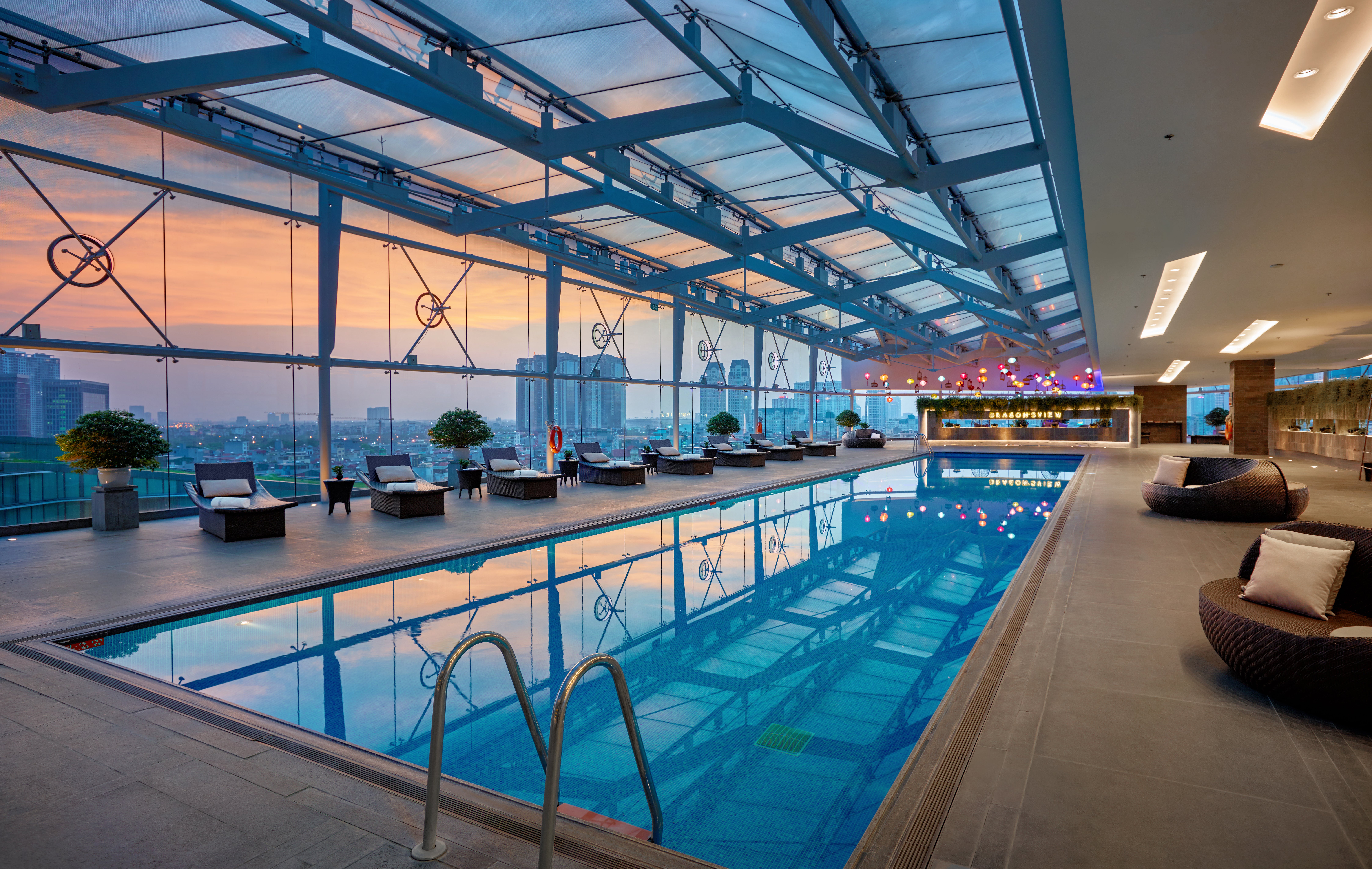 JW Marriot has an indoor pool with skyline views