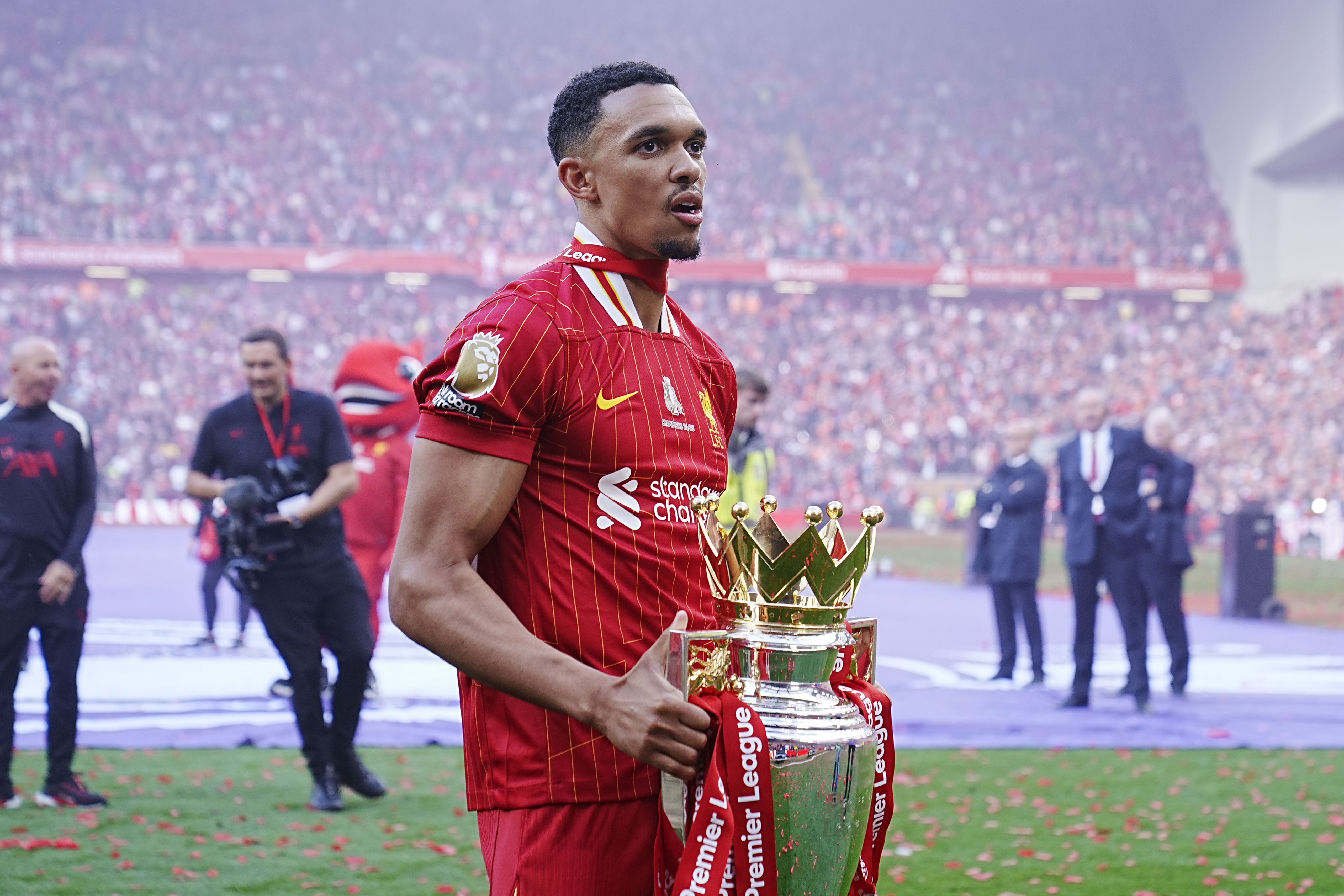 Trent Alexander-Arnold lifted the Premier League title on his Liverpool send-off