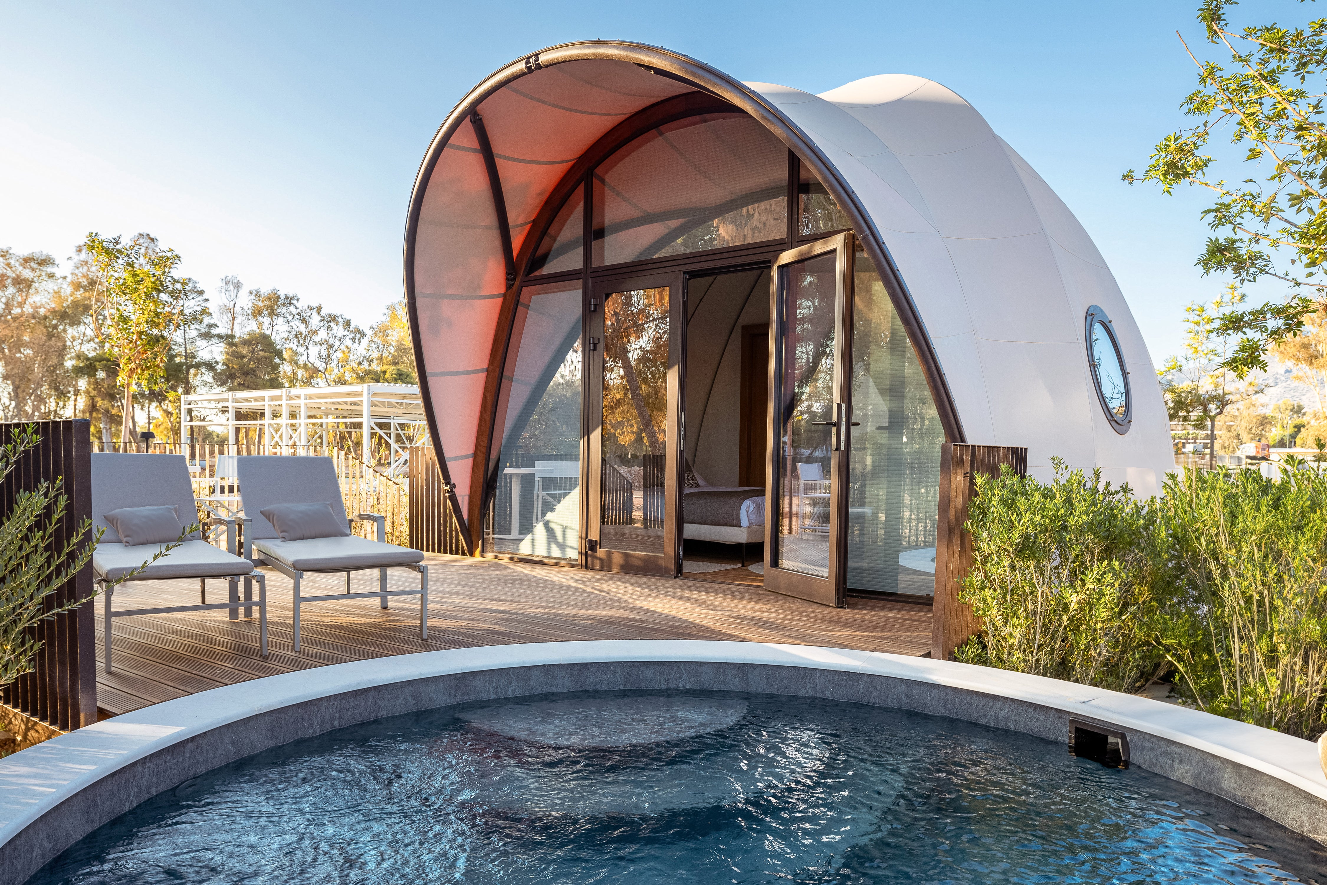Safari tent-style cabana accommodation at 91 Athens Riviera
