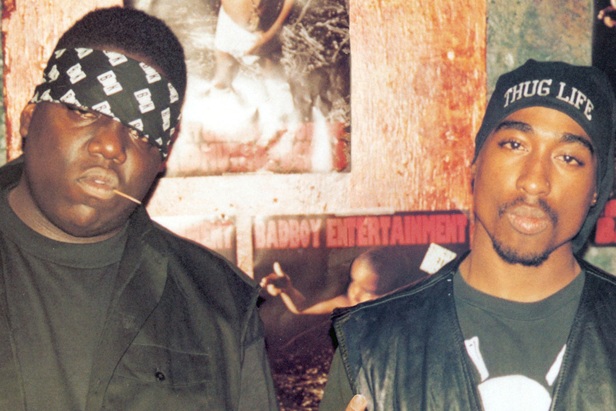 At the time of his death, Shakur was involved in a beef with Brooklyn-based Biggie Smalls, the pair are shown together prior to their falling out