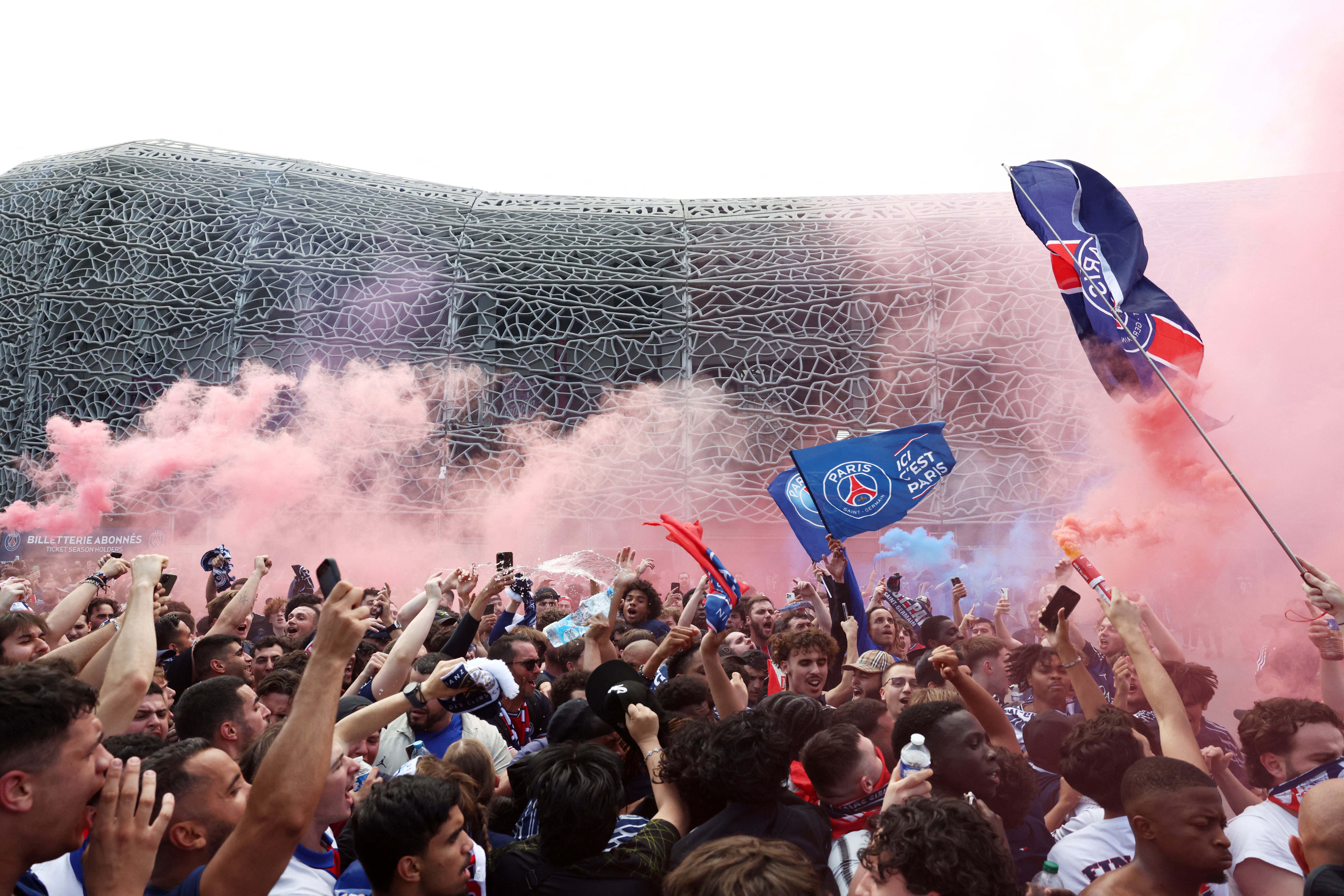 PSG fans gather outside the Parc des Princes