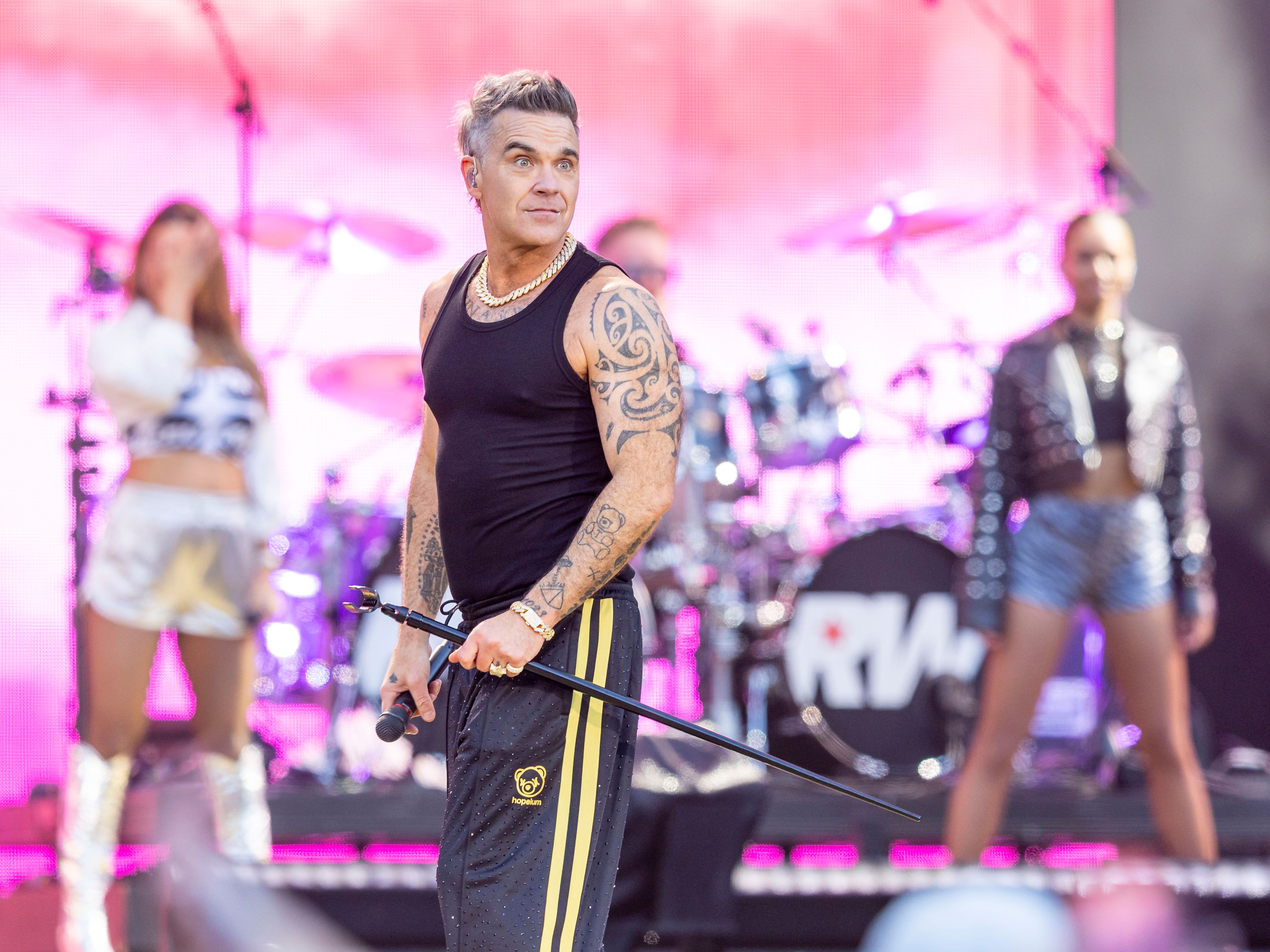 Robbie Williams on the opening night of his 2025 European tour on Saturday 31 May 2025