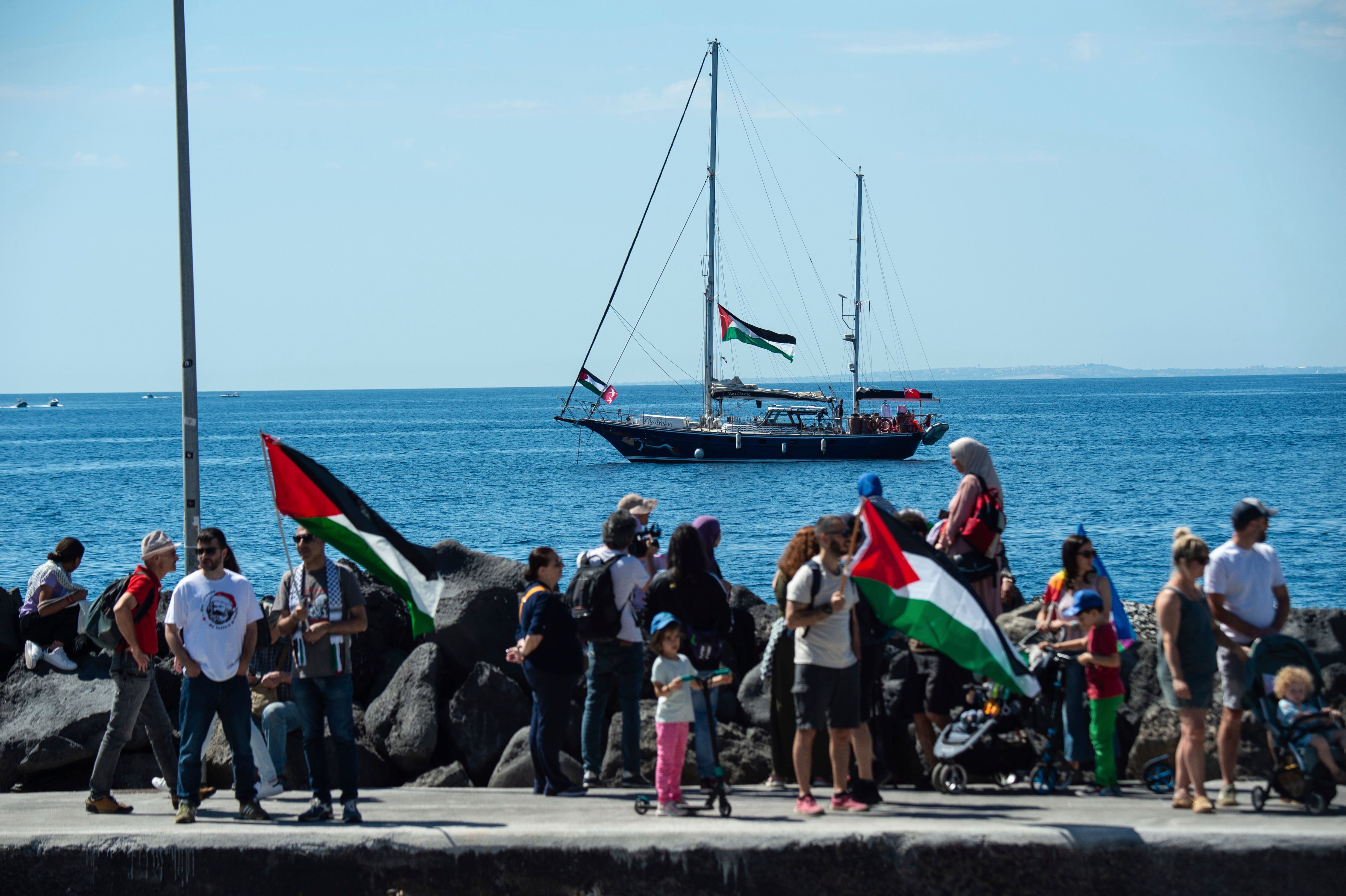 The Freedom Flotilla human rights organisation’s Madleen boat is docked near Catania’s harbour