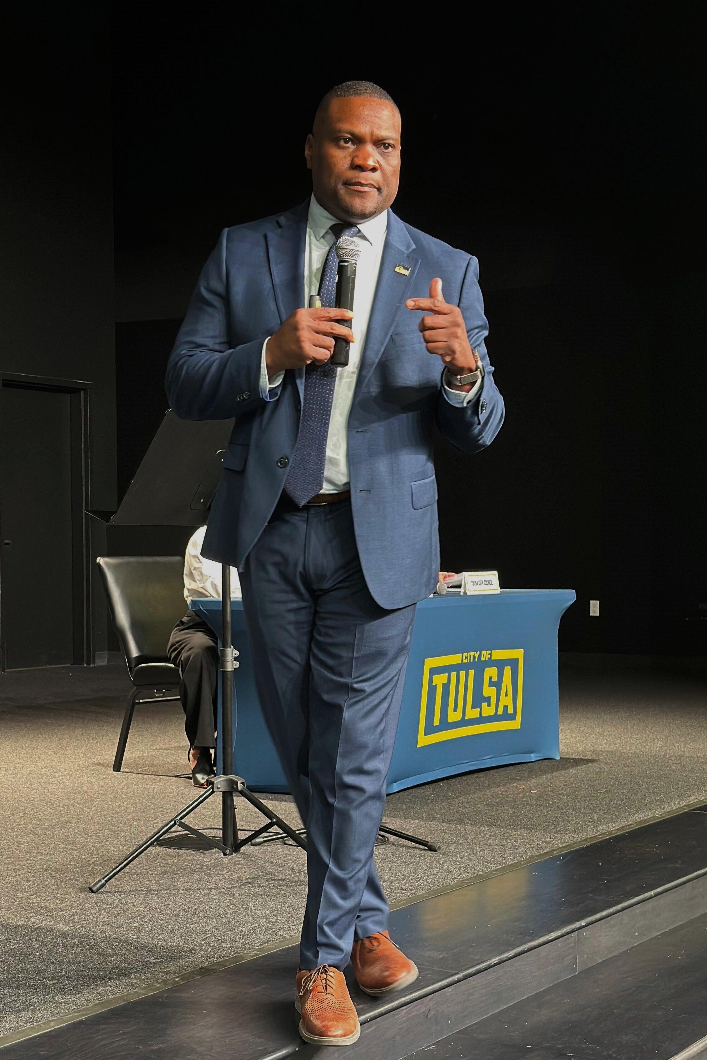 Tulsa Mayor Monroe Nichols speaks to residents of the city's north side on Thursday, May 22, 2025, as part of a series of "community conversations" the first-term mayor had across the city