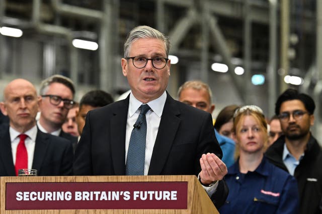 <p>Keir Starmer speaks during a visit to BAE Systems in Govan, Glasgow, to launch the strategic defence review</p>