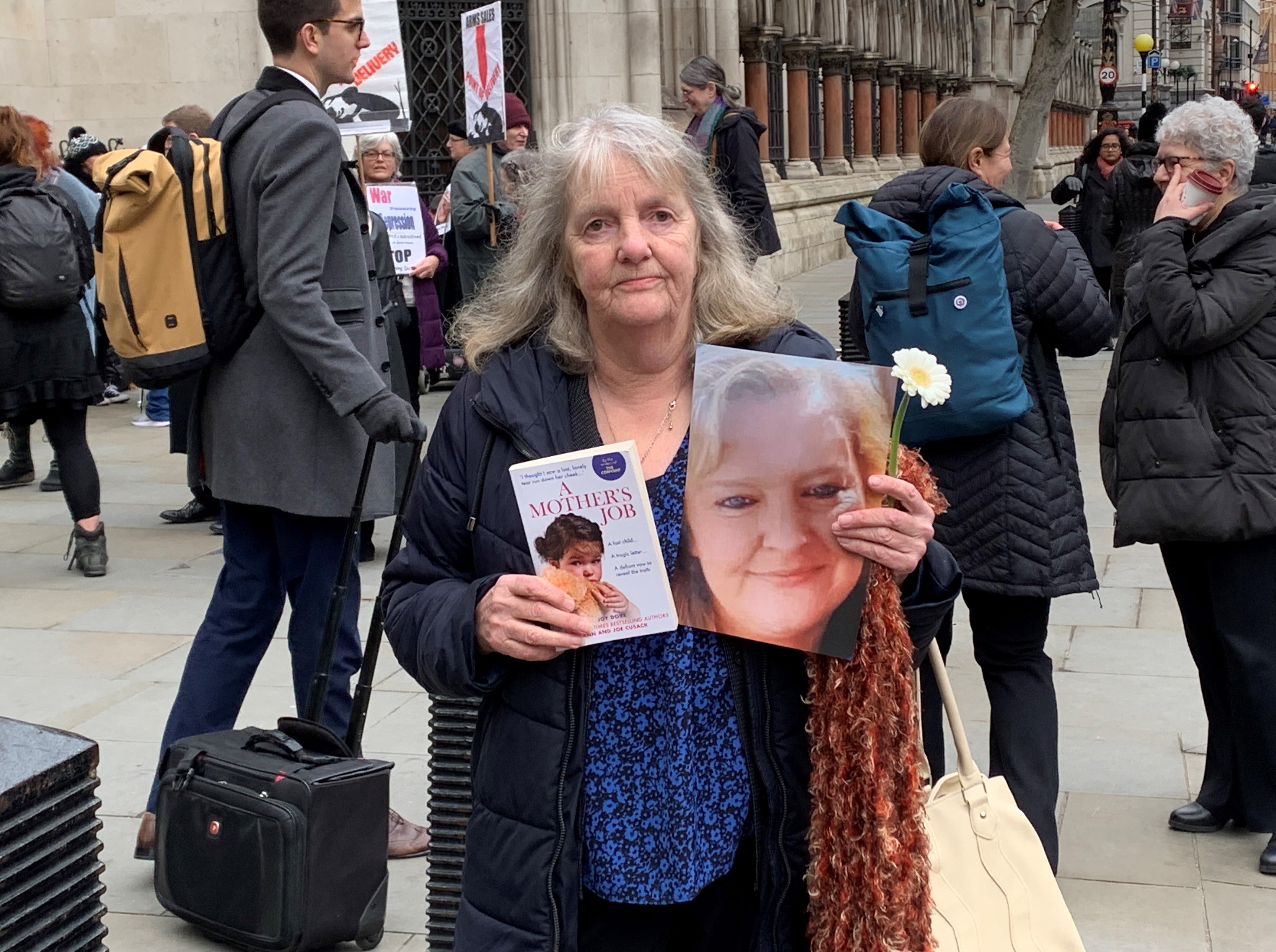 Joy Dove, the mother of Jodey Whiting, outside the Royal Courts of Justice in London