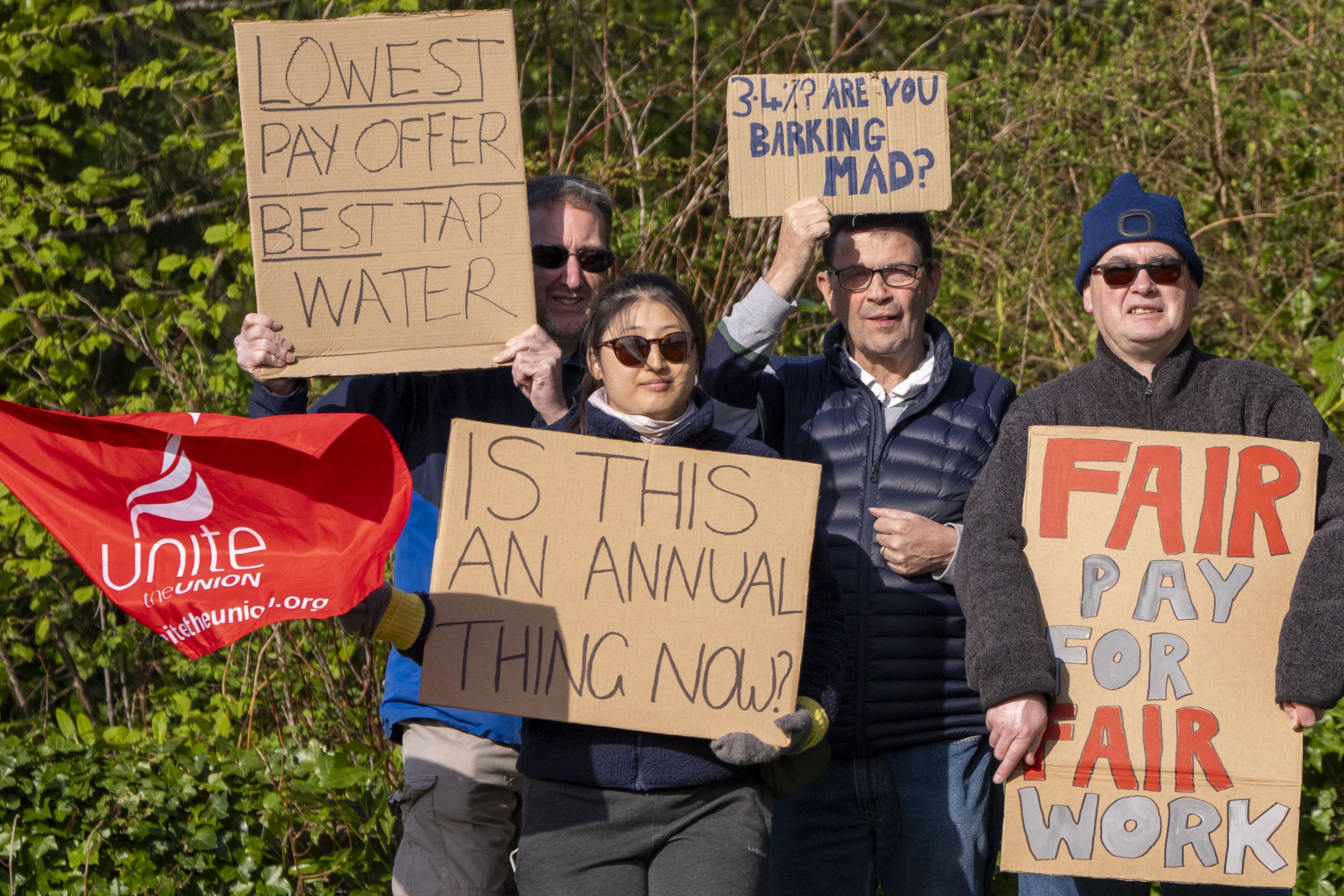 Union members on the picket line outside Scottish Water’s scientific services department at Juniper House in Edinburgh in April 2025 (Jane Barlow/PA)