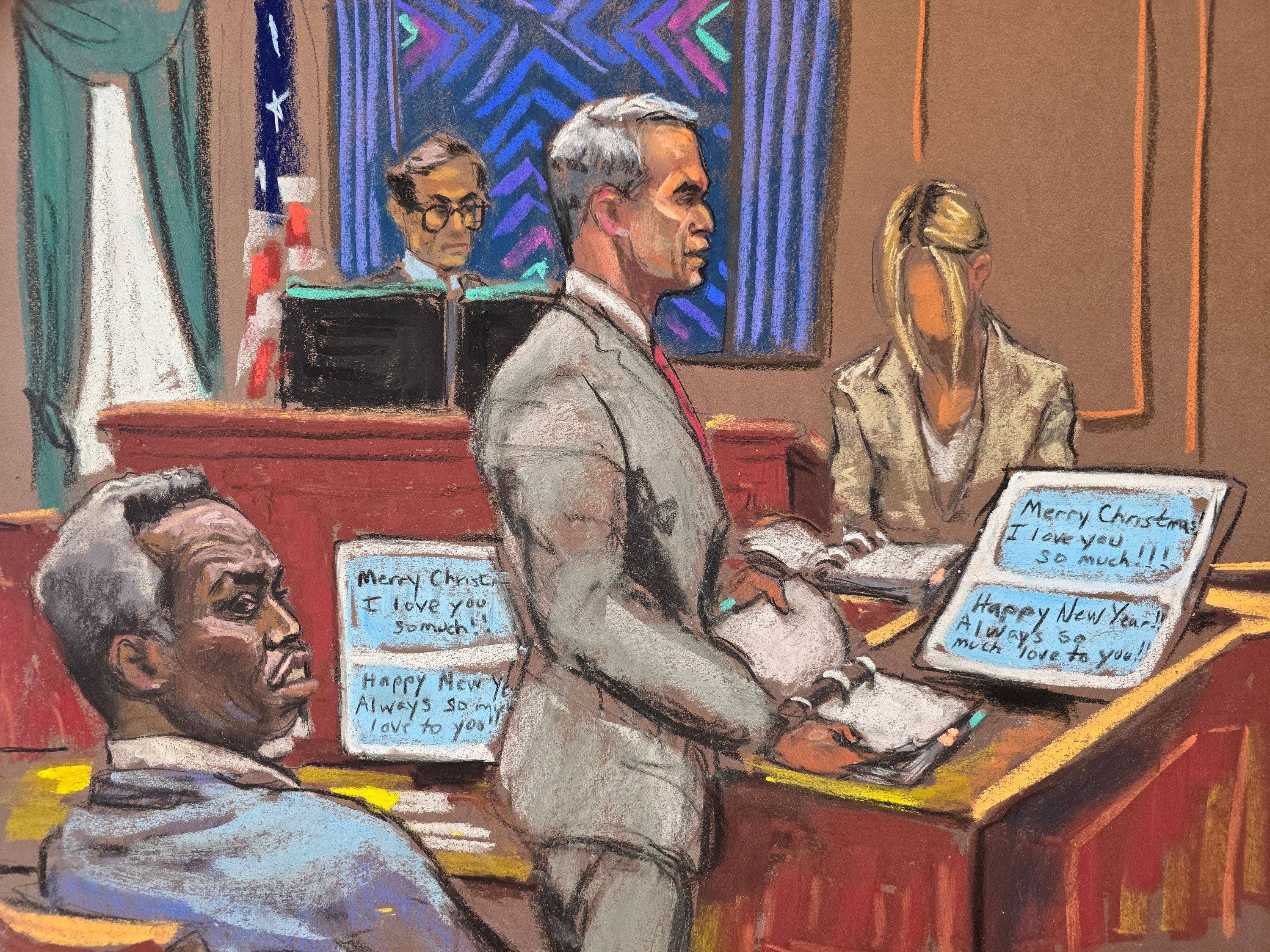 Combs took his typical seat next to his defense attorneys who spent most of the day questioning Mia about her alleged abuse.