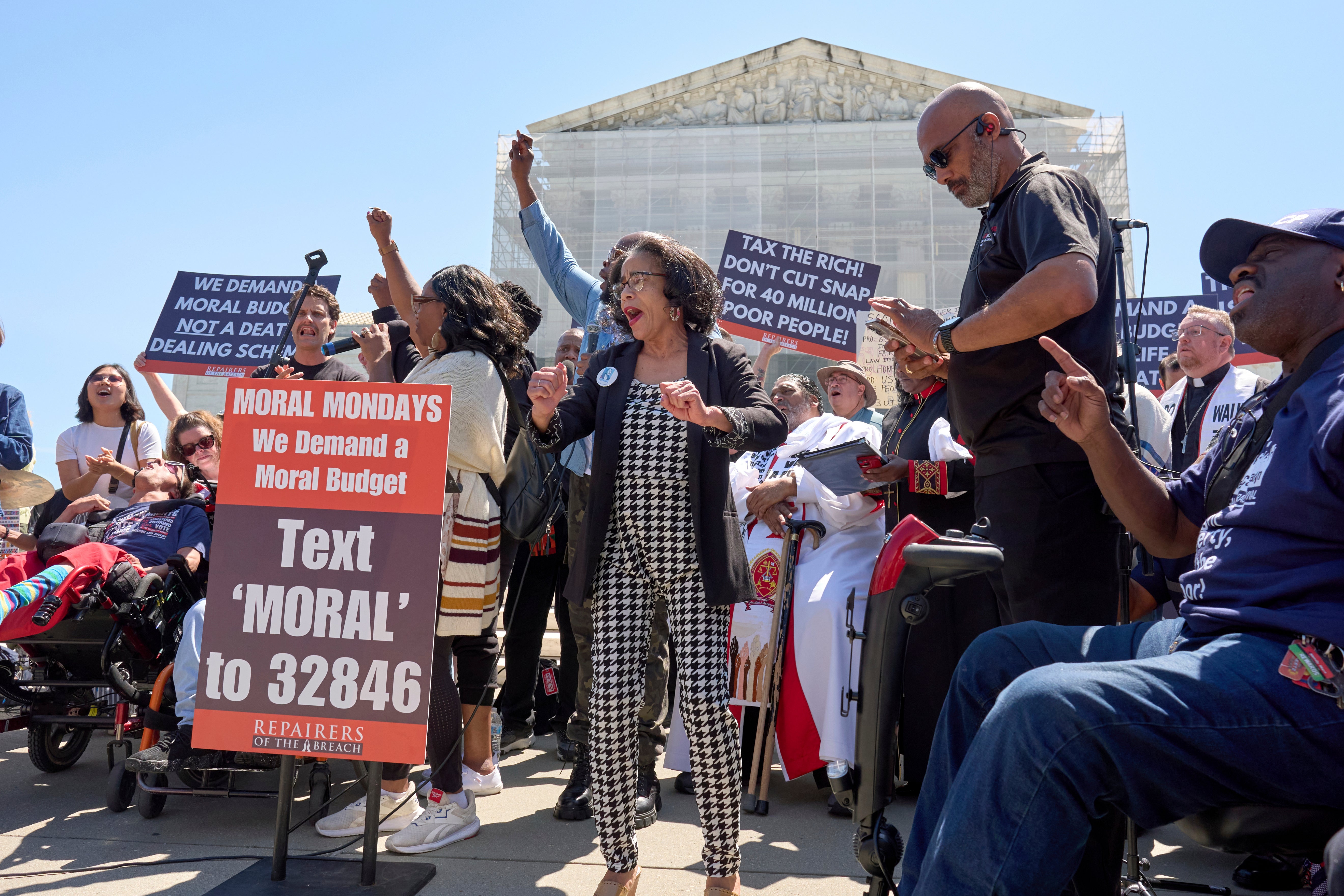 Demonstrators in Washington, D.C., on June 2 protested proposed cuts to Medicaid, food stamps and federal aid in budget proposals from Donald Trump and congressional Republicans.