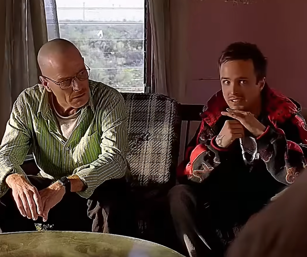 Cranston and Paul as Walter White and Jesse Pinkman on the show