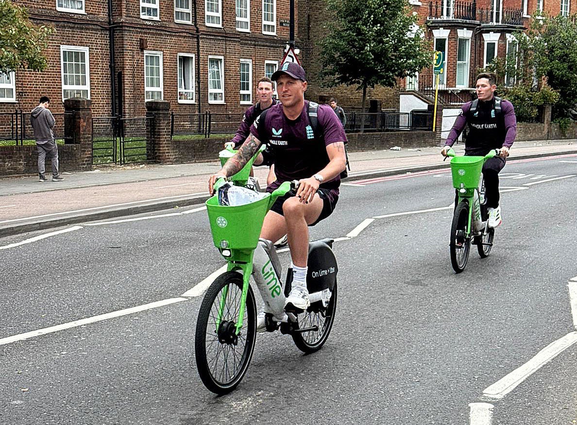 England were forced to use lime bikes to make their way to the ground