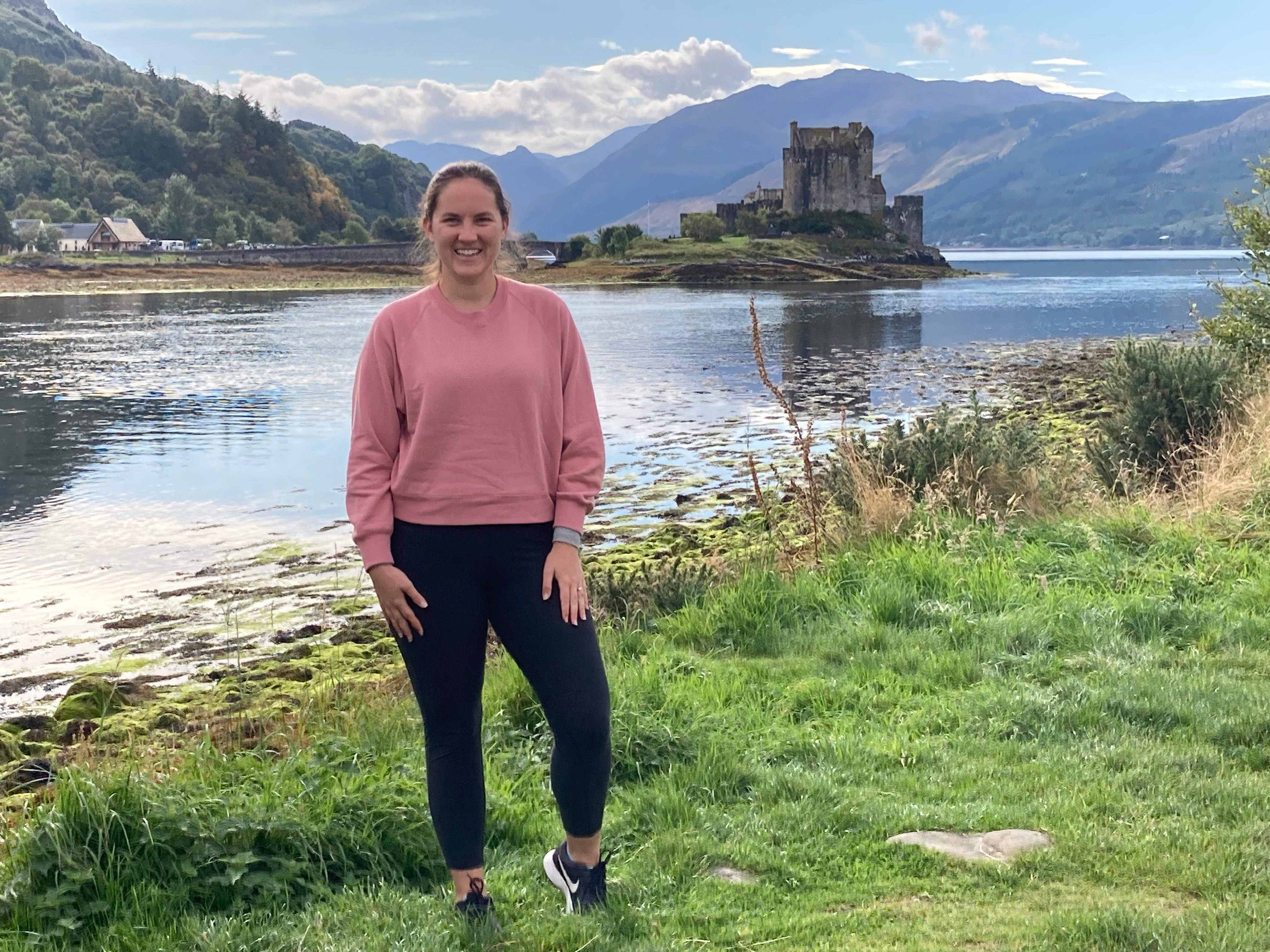 Kalyn is pictured here in front of Eilean Donan Castle near Kyle of Lochalsh in Scotland