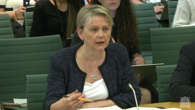 Home Secretary Yvette Cooper appeared before the Home Affairs committee on Tuesday (House of Commons/UK Parliament/PA)