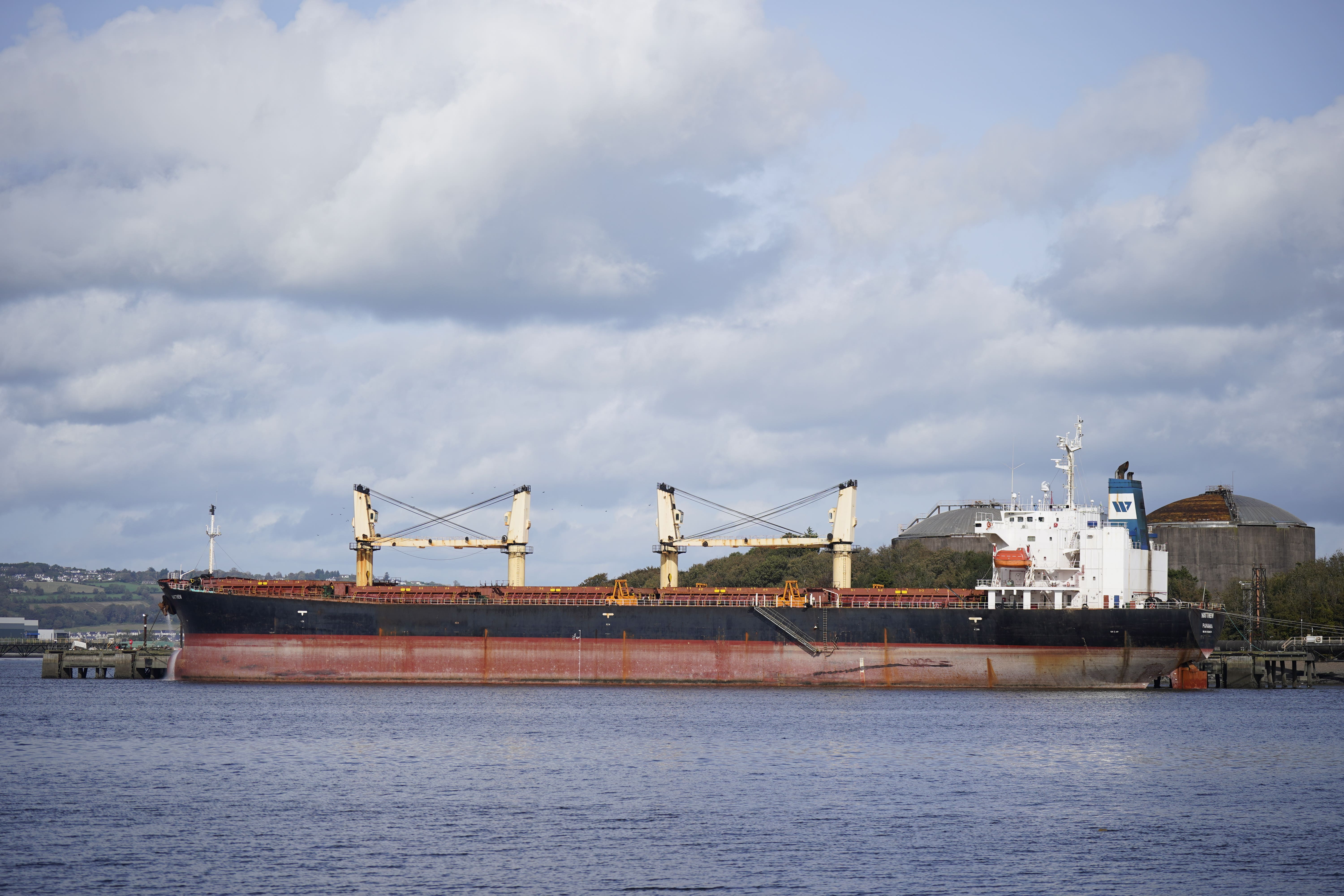 A general view of the MV Matthew cargo ship at Marino Point in Co Cork after it was seized by authorities (Niall Carson/PA)