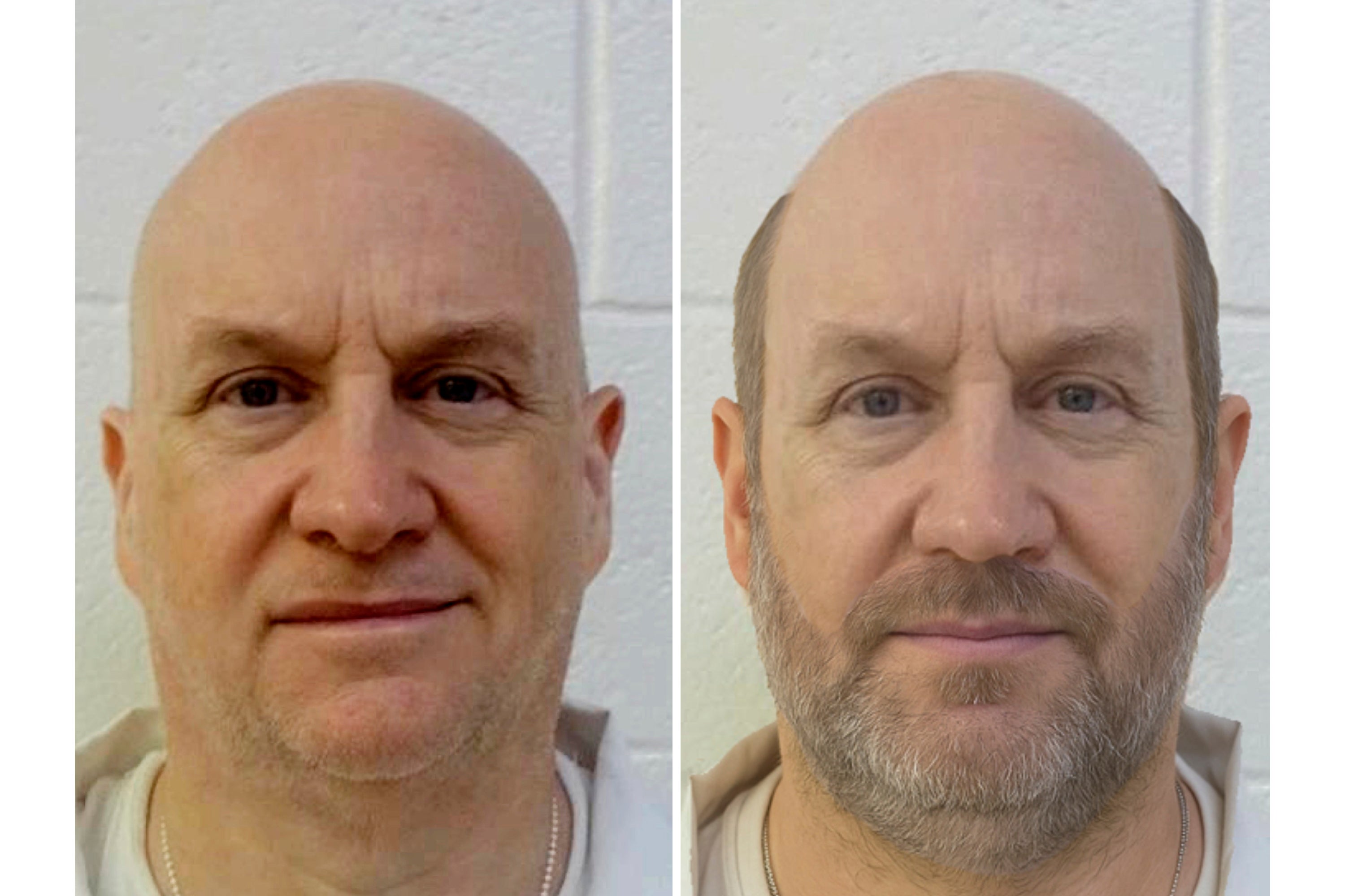 An actual photo of inmate Grant Hardin, left, and a photo rendering, right