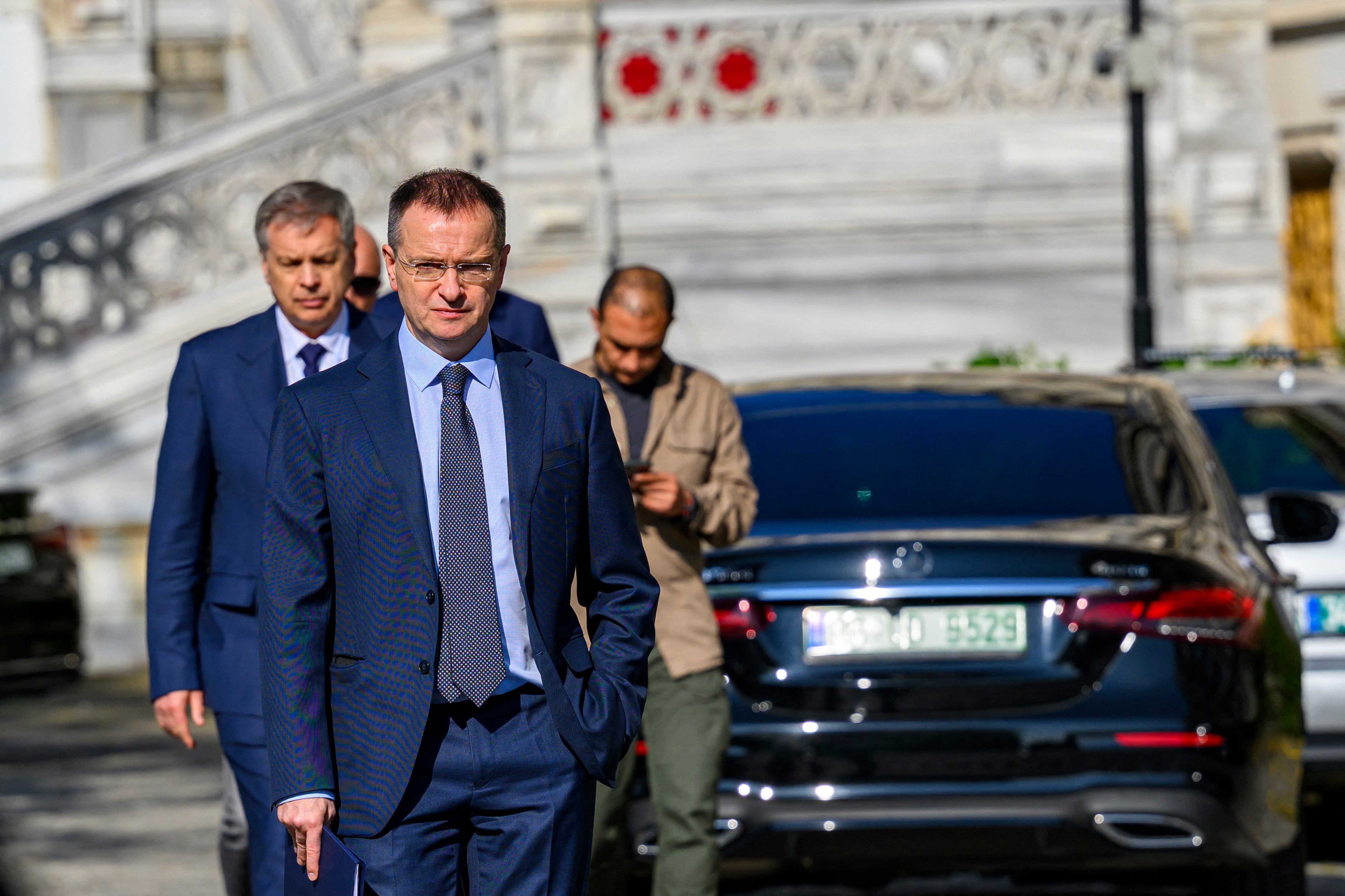 Vladimir Medinsky, head of the Russian delegation, arrives to deliver a statement to the press after a second round of direct talks between Ukrainian and Russian delegations in Istanbul, on June 2, 2025. Russia proposed a partial ceasefire of "two to three days" at talks with Ukraine in Istanbul on June 2, Moscow's top negotiator Vladimir Medinsky said. (Photo by Yasin AKGUL / AFP) (Photo by YASIN AKGUL/AFP via Getty Images)