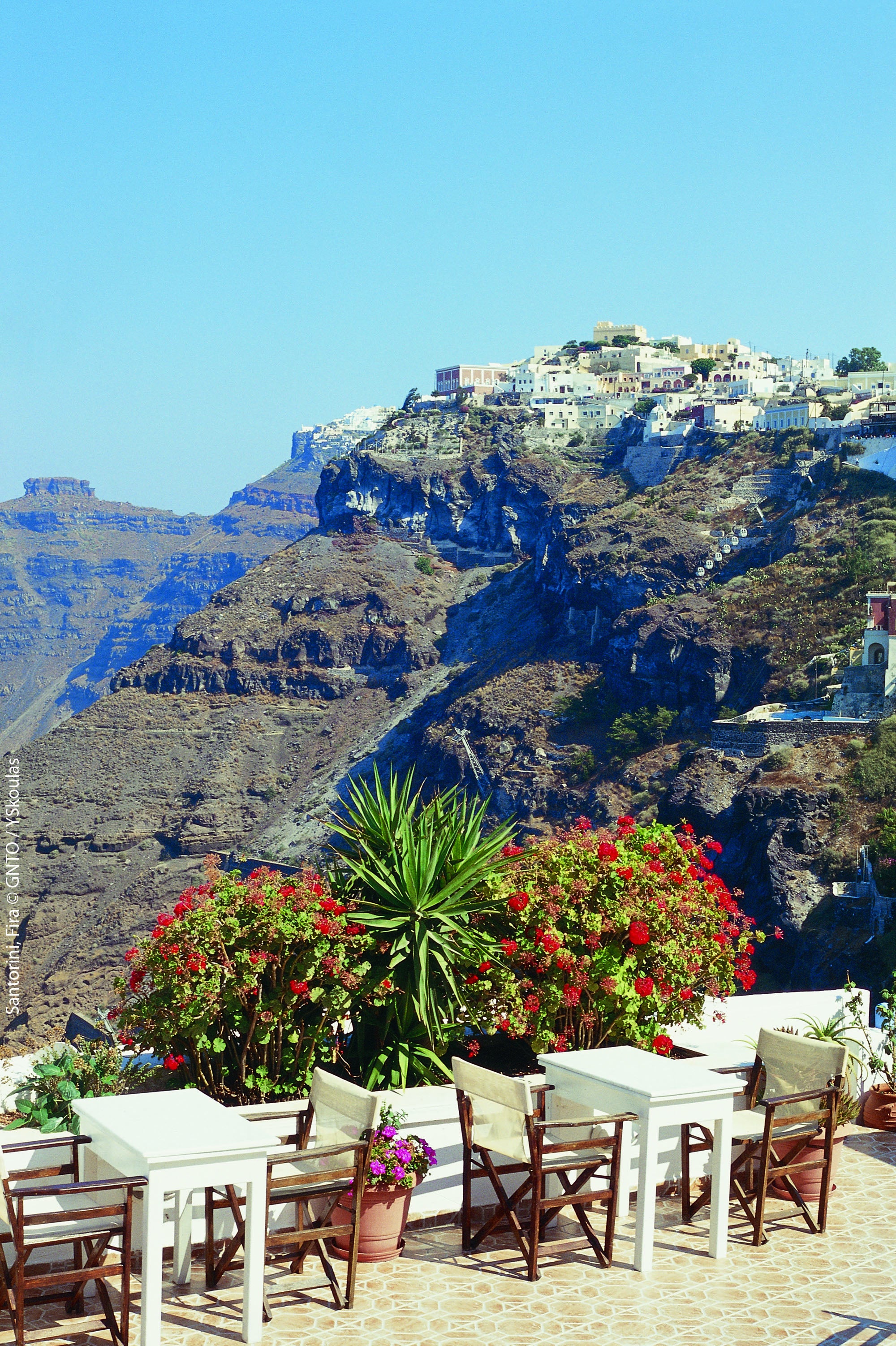 Fira’s hotels and restaurants are yet to get busy in the Greek hotspot of Santorini