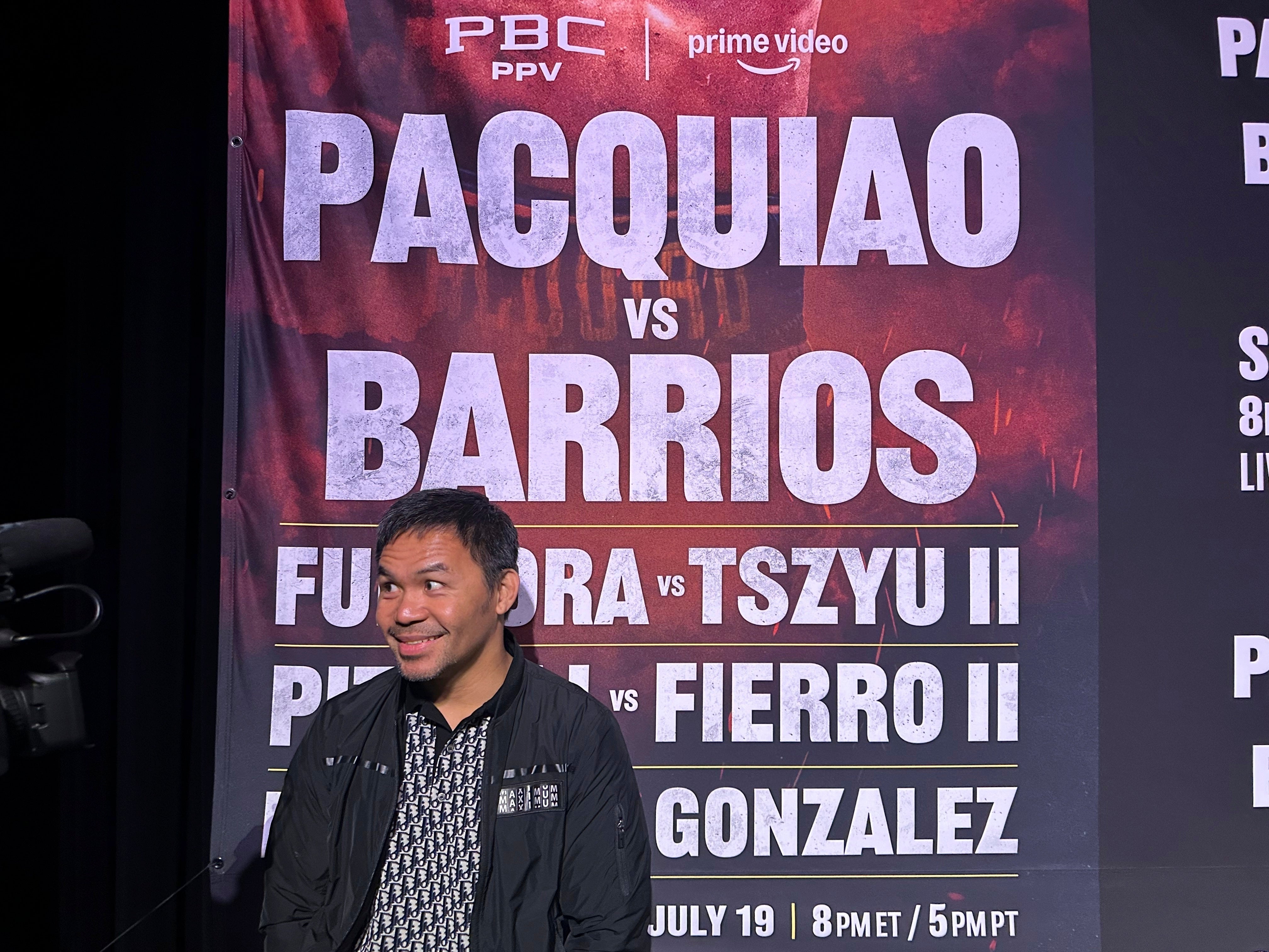 Manny Pacquiao at a launch event for his fight with Mario Barrios
