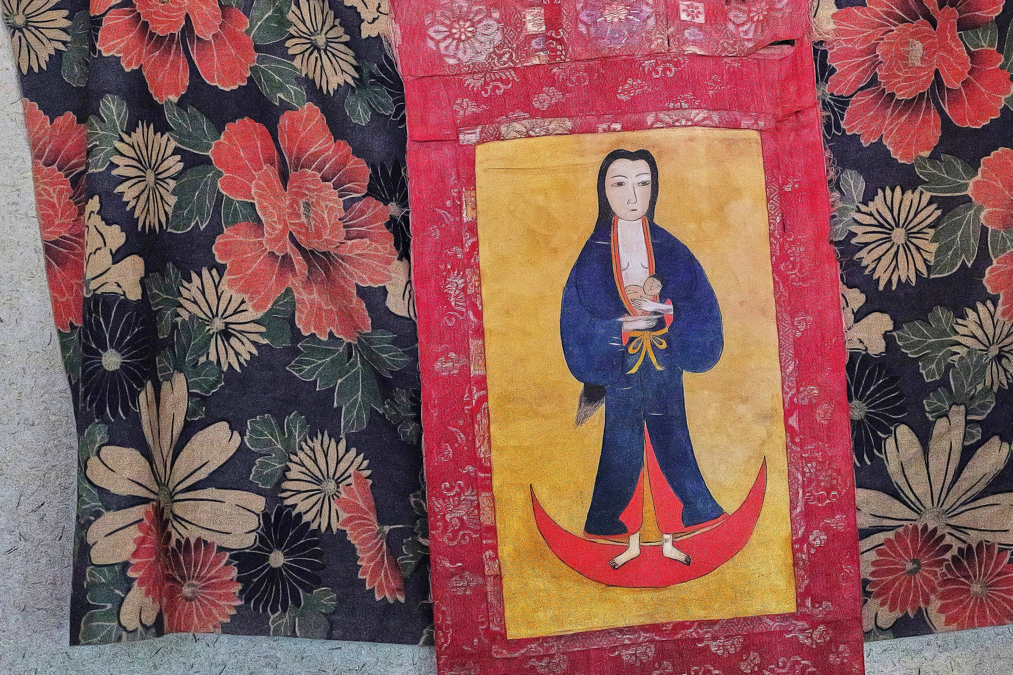 A scroll of the Virgin Mary and Jesus, once secretly worshipped, is seen at a home in Ikitsuki Island