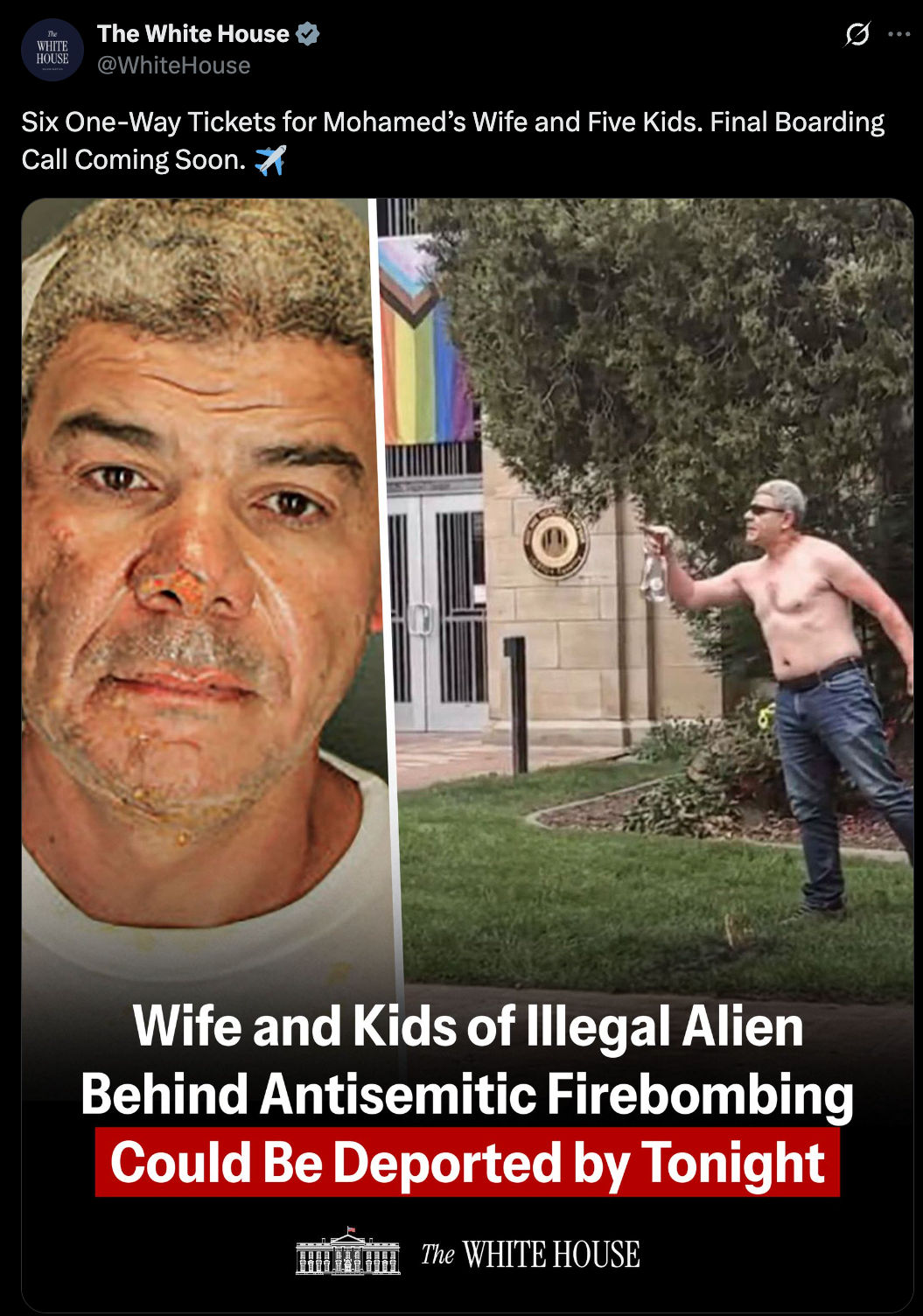 The White House's tweet threatening the deportation of Mohamed Sabry Soliman's family on Tuesday June 3 2025