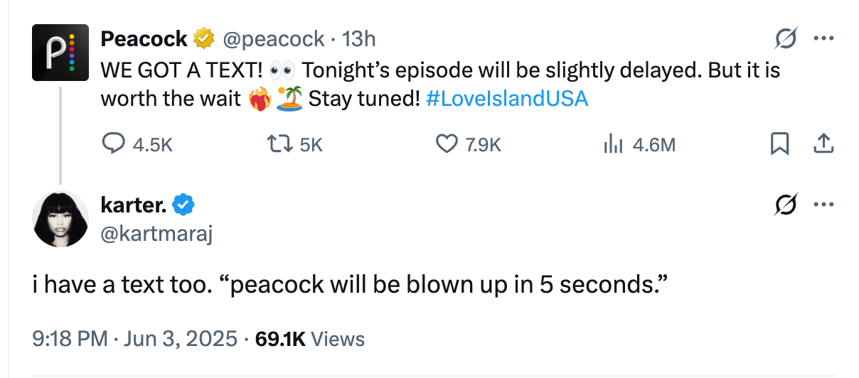 Fan criticizes Peacock for releasing the ‘Love Island USA’ season seven premiere 40 minutes late
