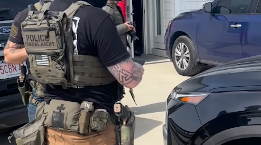 The ICE officer was filmed on Martha’s Vineyard with what appears to be a tattoo of the Nordic Valknot symbol. The DHS denied that the agent has a ‘white supremacist’ tattoo.