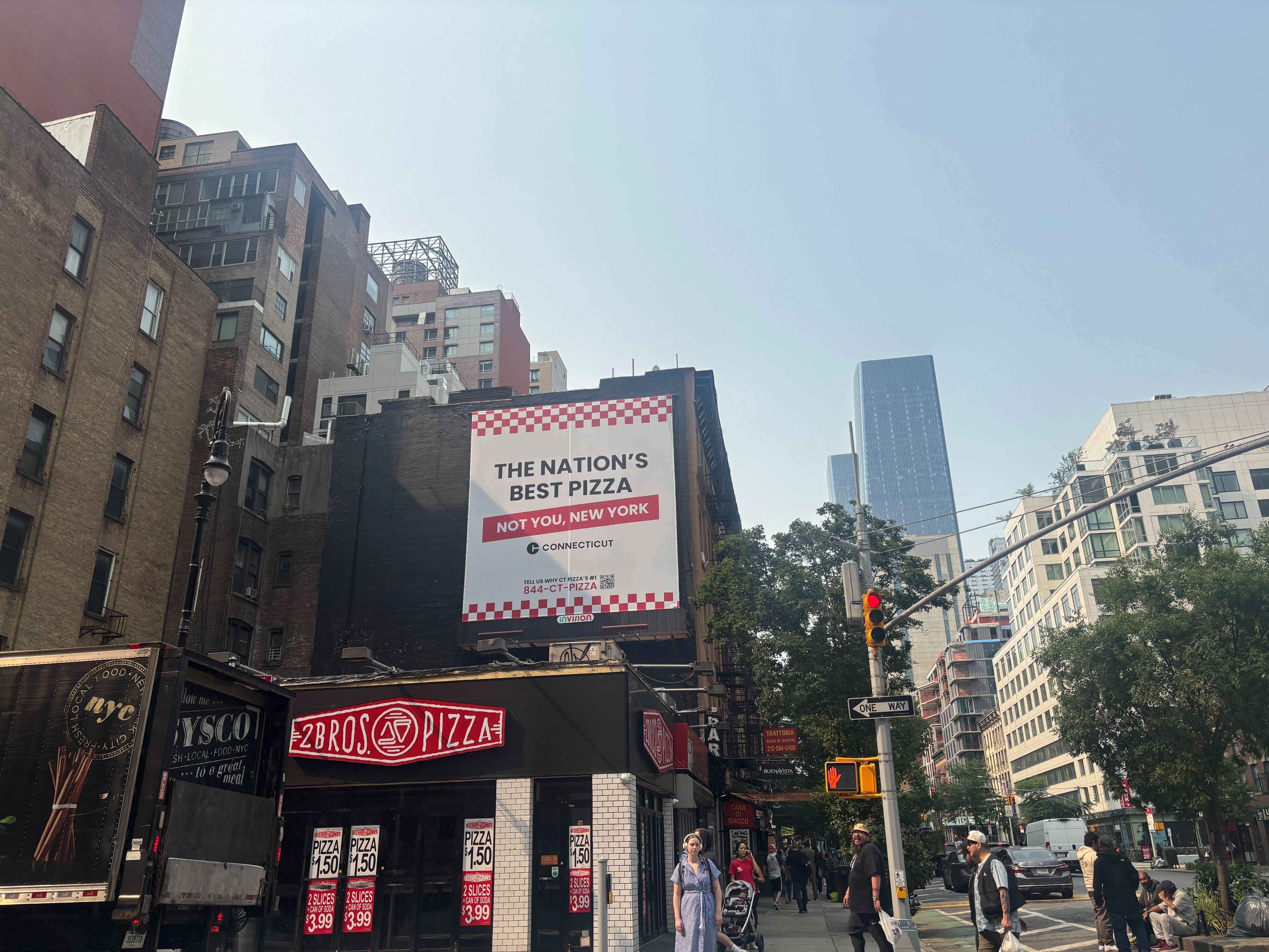 Connecticut has waged a war against New York, claiming the state is actually the âPizza Capital of the United Statesâ in a series of billboards plastered around New York City.