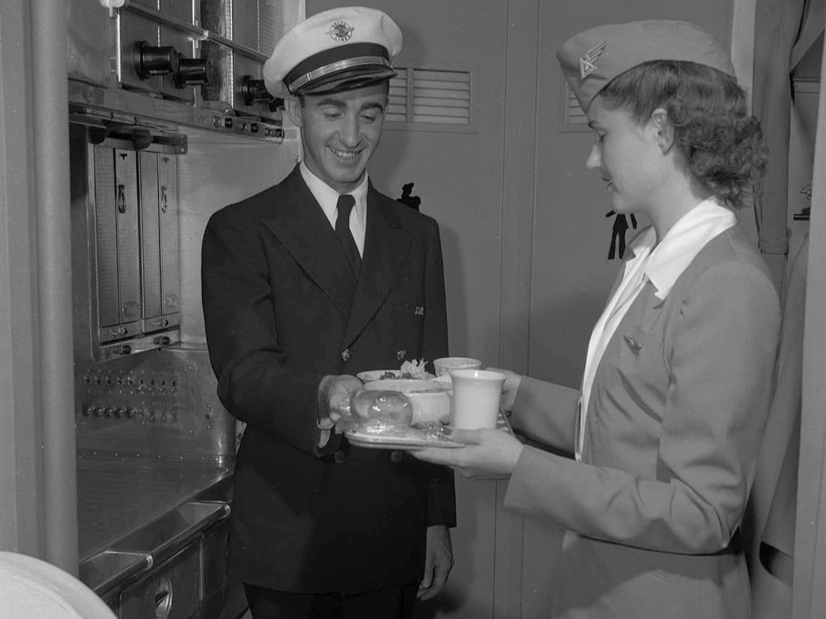 Male pursers worked with female flight attendants as a team of two onboard Delta’s DC-4s in the 1940s