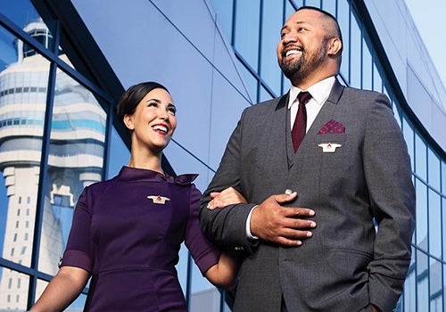 Robert says that the hues for Delta's current flight attendant uniform are 'luxurious'