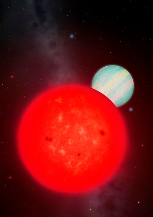 Artwork depicting the exoplanet TOI-6894b around a red dwarf star