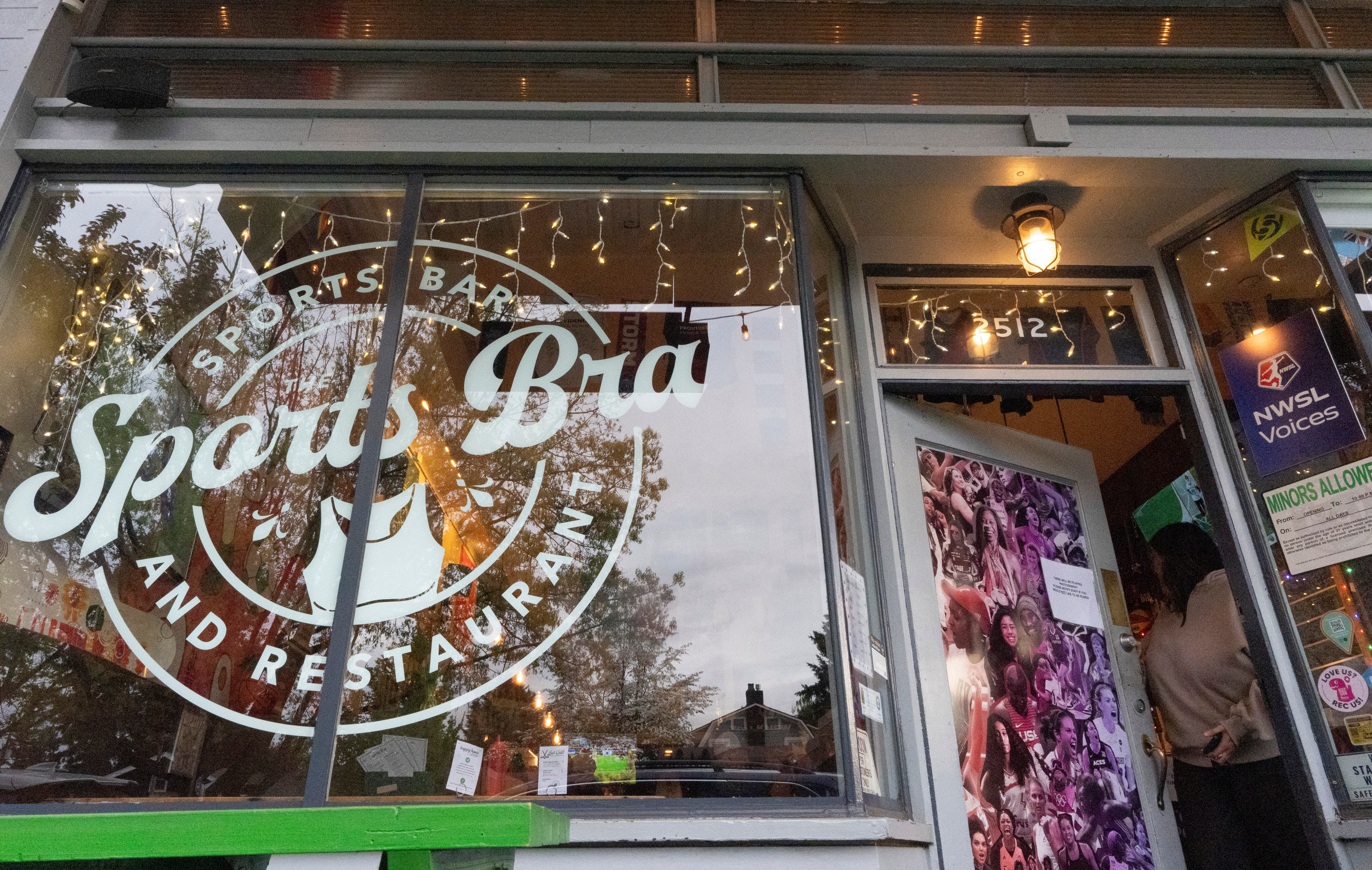 A customer leaves The Sports Bra in Portland, Oregon