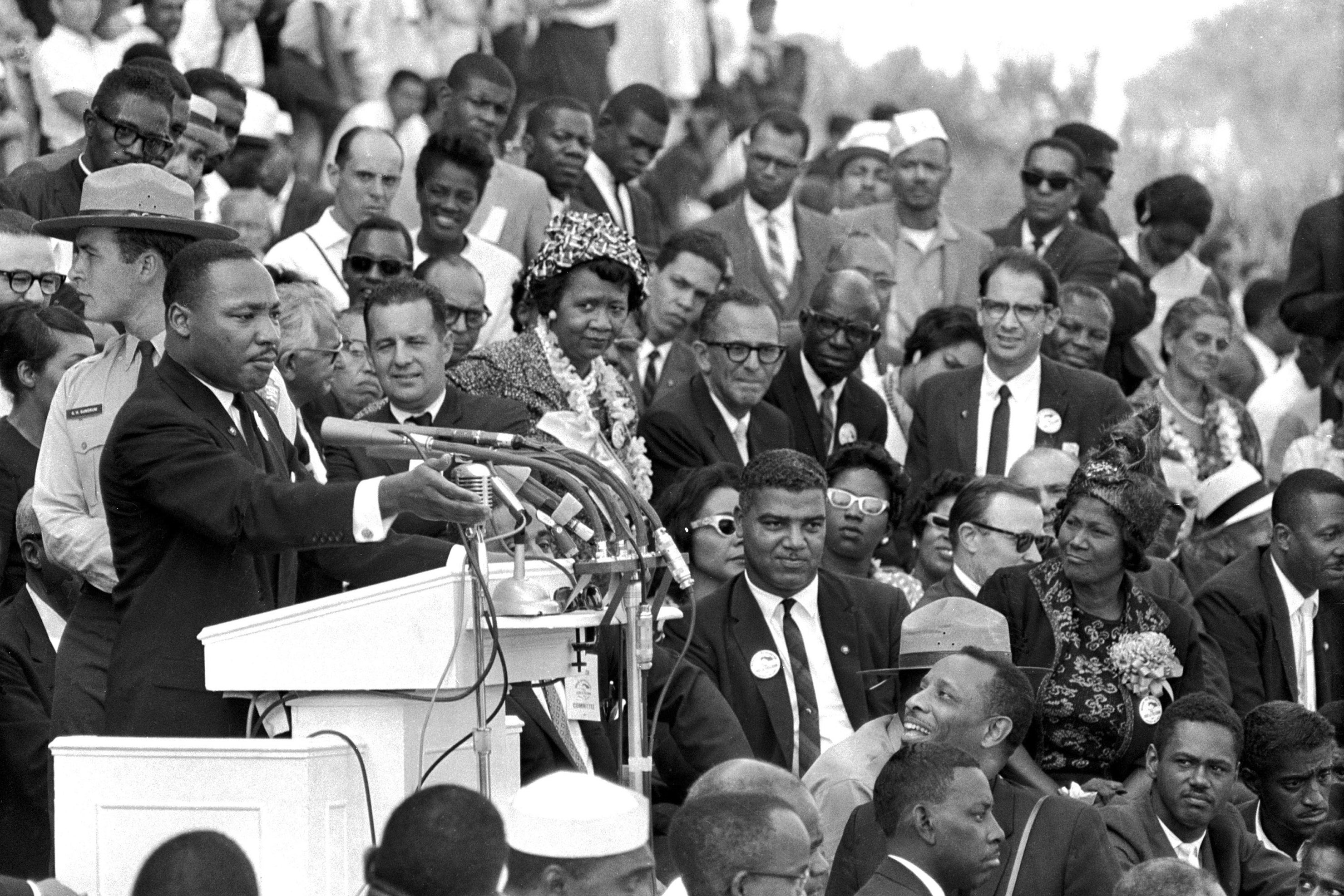 Dr King delivers his famous “I Have a Dream” speech to thousands of supporters gathered at the Lincoln Memorial during the March on Washington for Jobs and Freedom on August 28 1963
