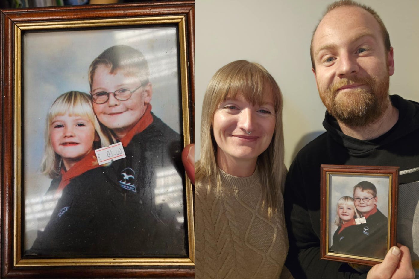 Jade and Chris Kirkum, who are siblings, were reunited with a photo of them as children which ended up in a charity shop